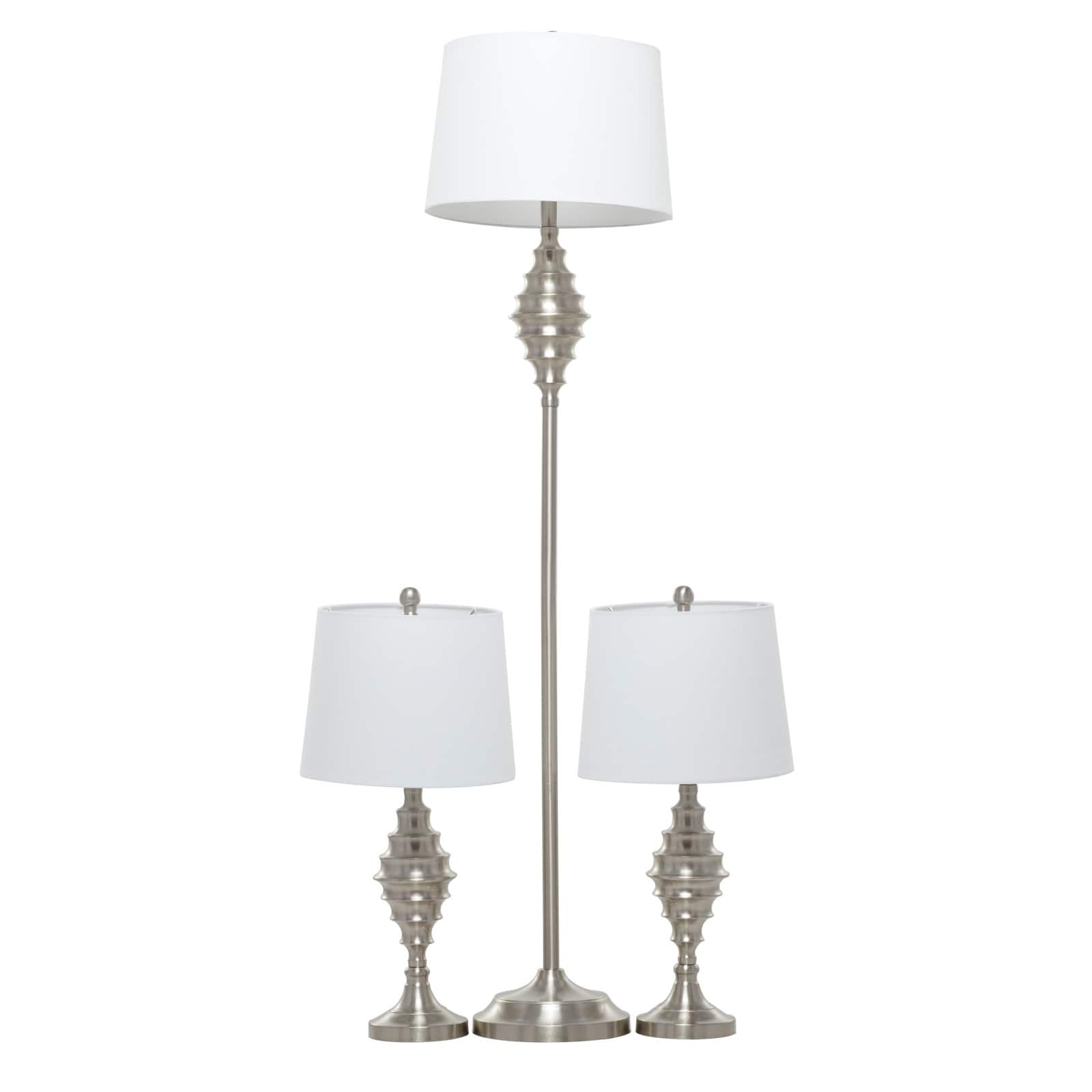 Set of 3 Silver Iron Coastal Table Lamp, 59" x 10" x 10"