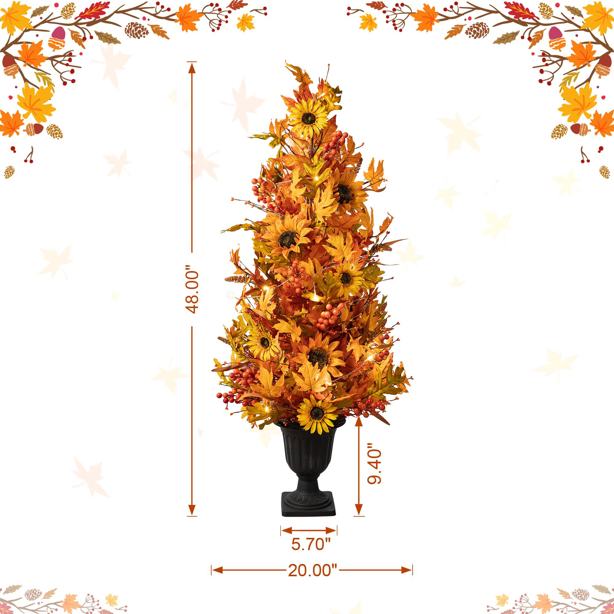 Glitzhome® 48" Fall Lighted Maple Leaf & Sunflower Urn Porch Tree with Timer