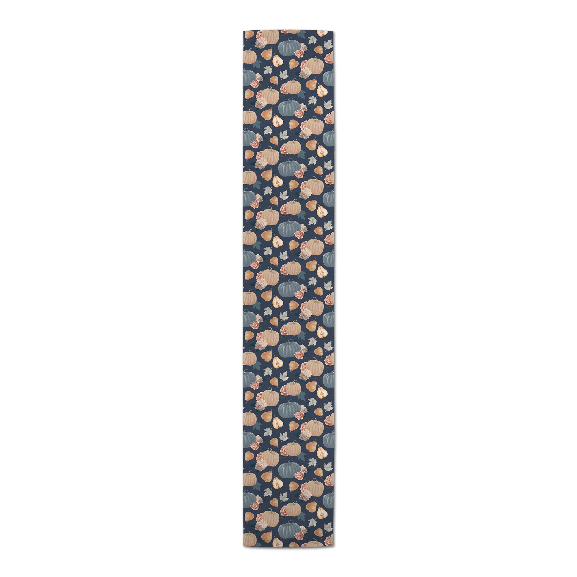 90" Sweet Harvest Pattern Blue Poly Twill Table Runner