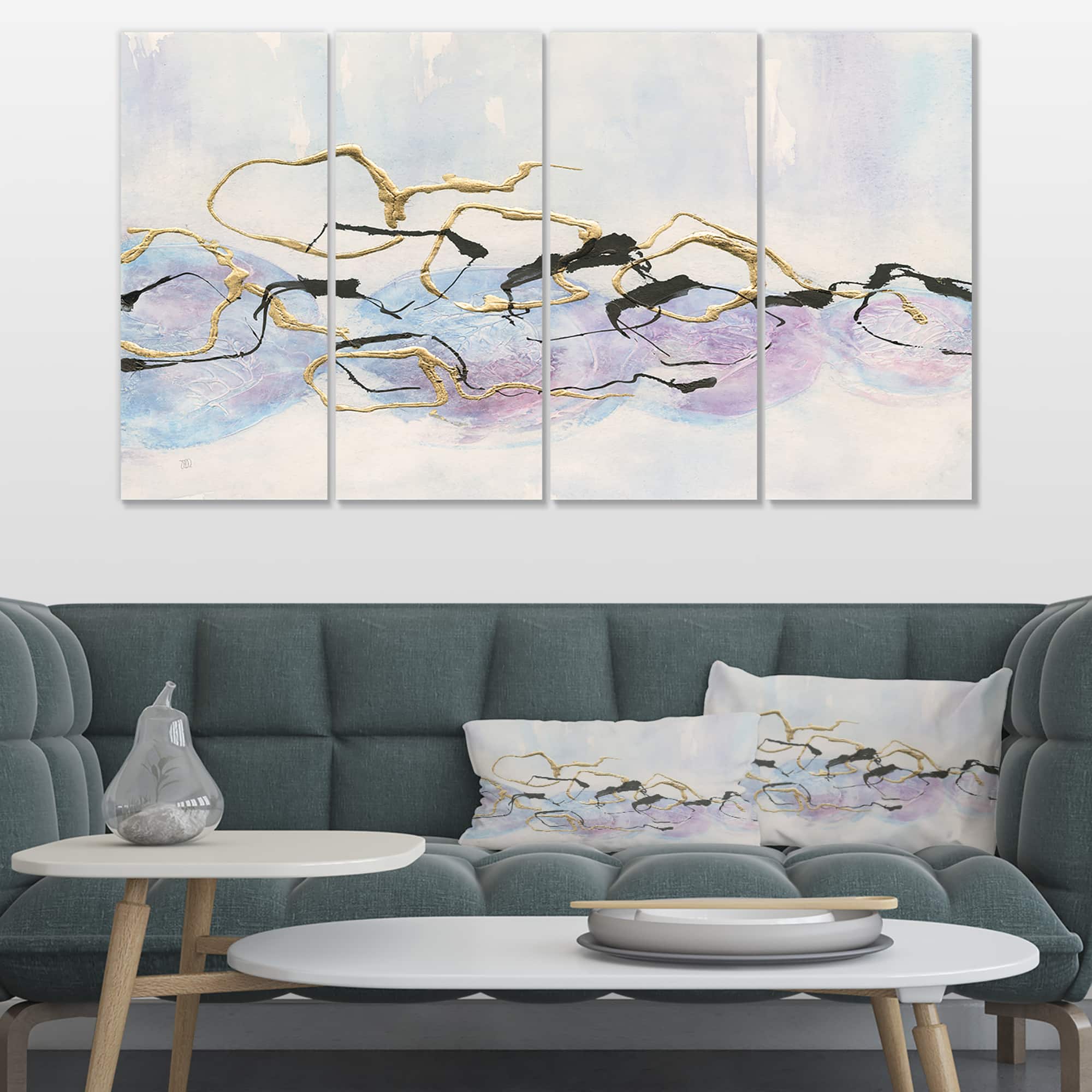 Designart - Gold Lines on Pastel I