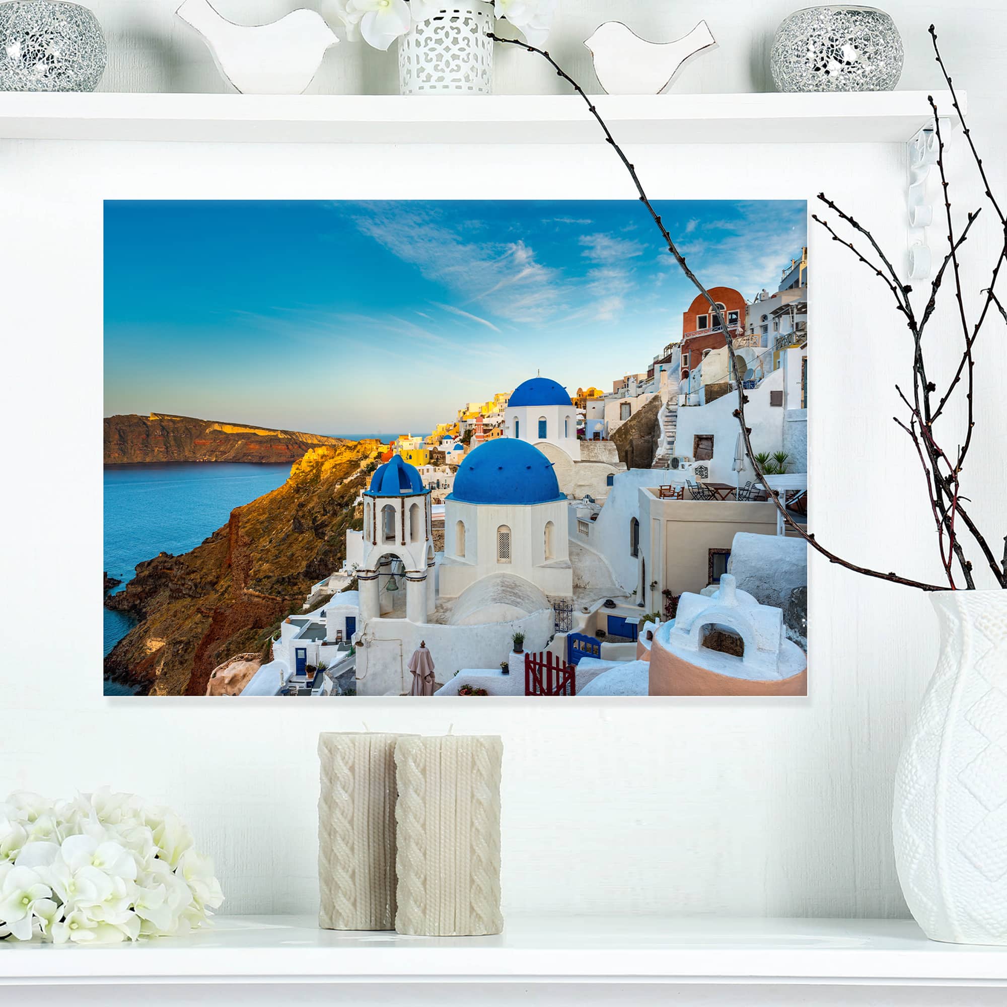 Designart - Beautiful Santorin Houses Greece - Large Cityscape Art Print on Canvas
