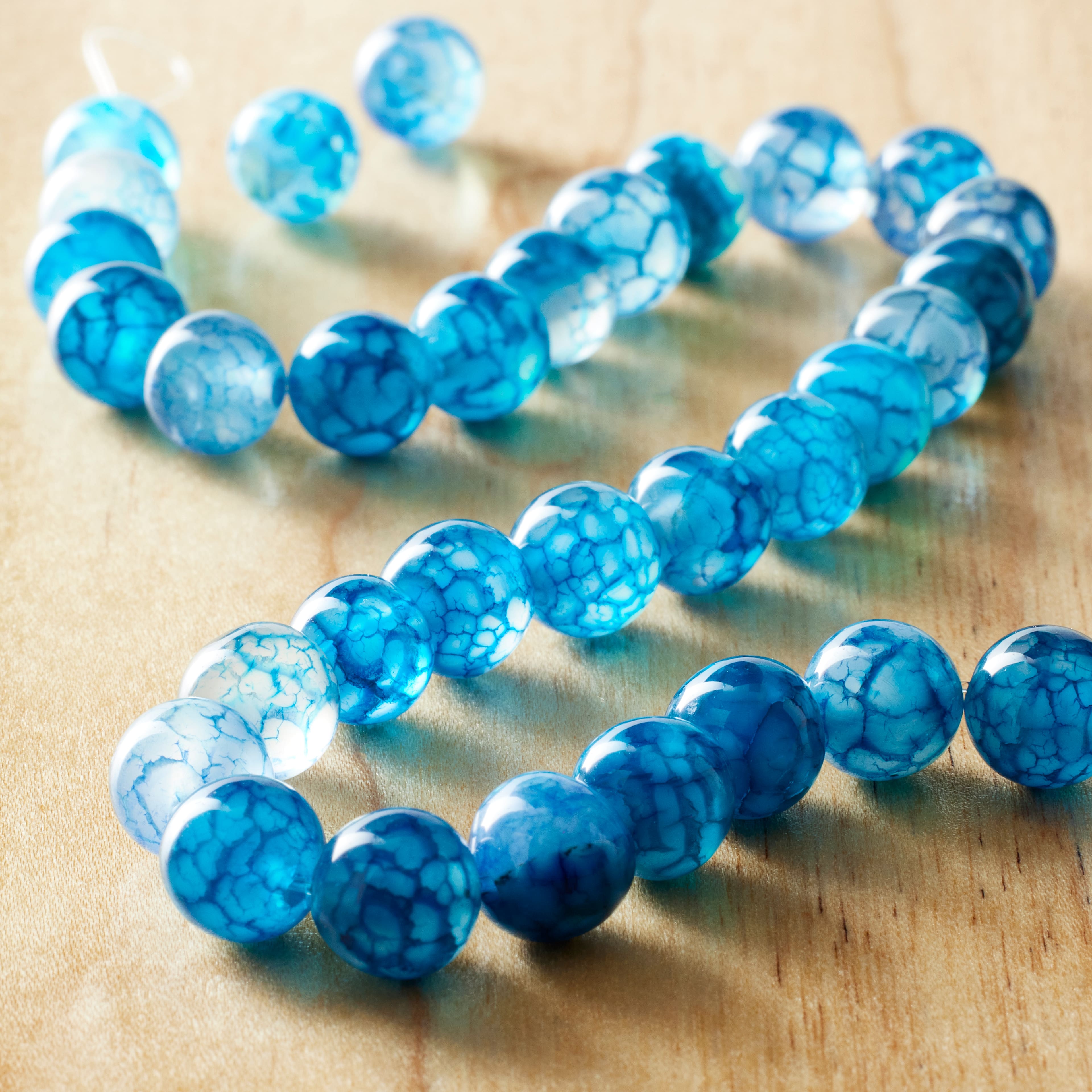 12 Pack: 8mm Blue Crackle Agate Round Beads by Bead Landing®