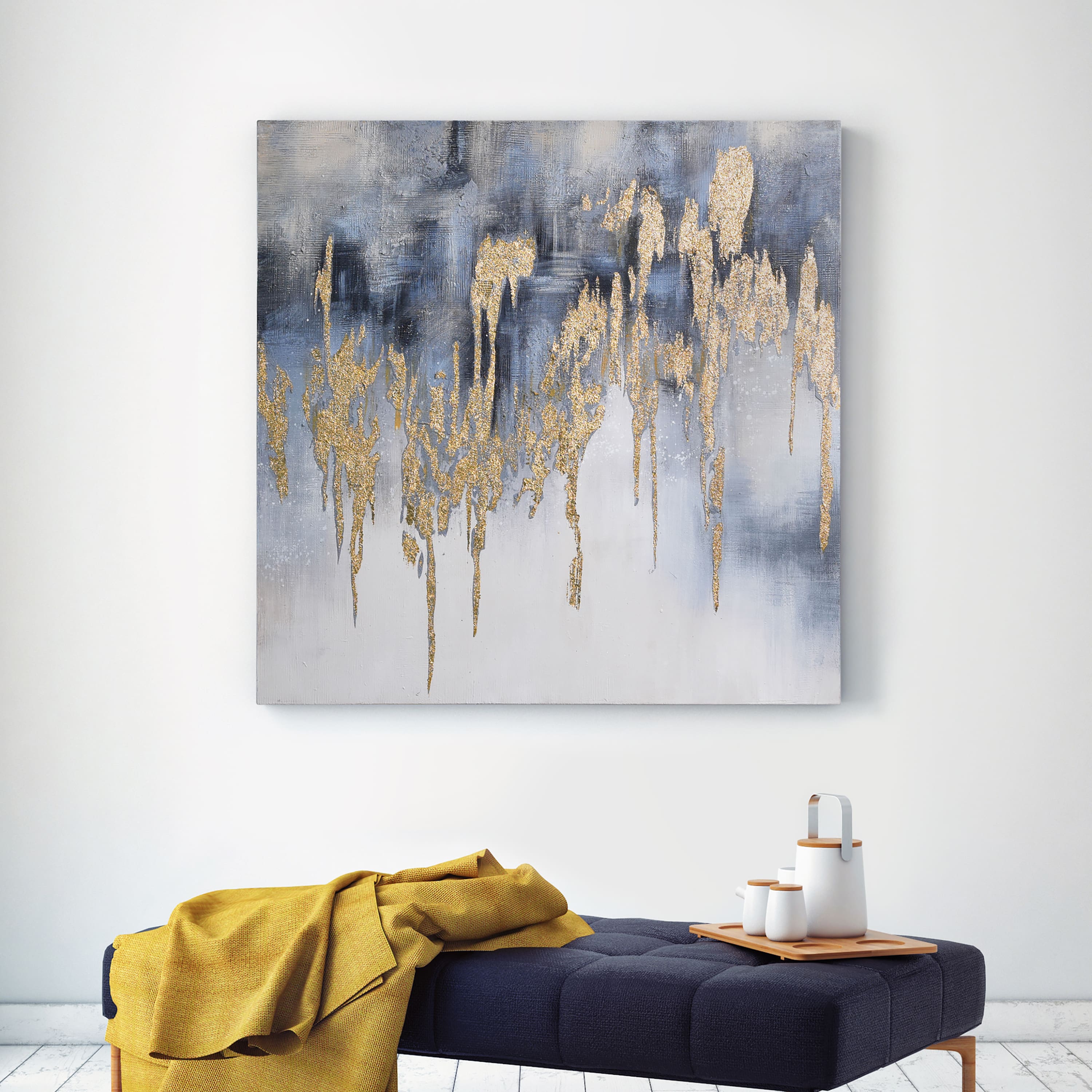 Empire Art Direct 36" x 36" Lighting 2 Textured & Glitter with Gold Foil Hand Painted Canvas Wall Art