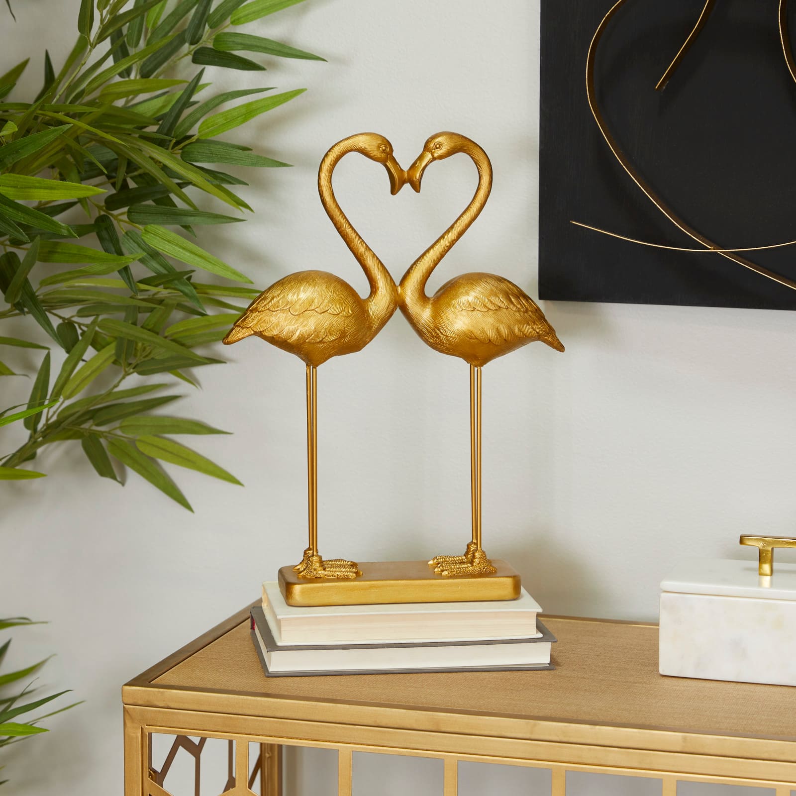 Gold Resin Eclectic Flamingo Sculpture 15" x 11" x 4"