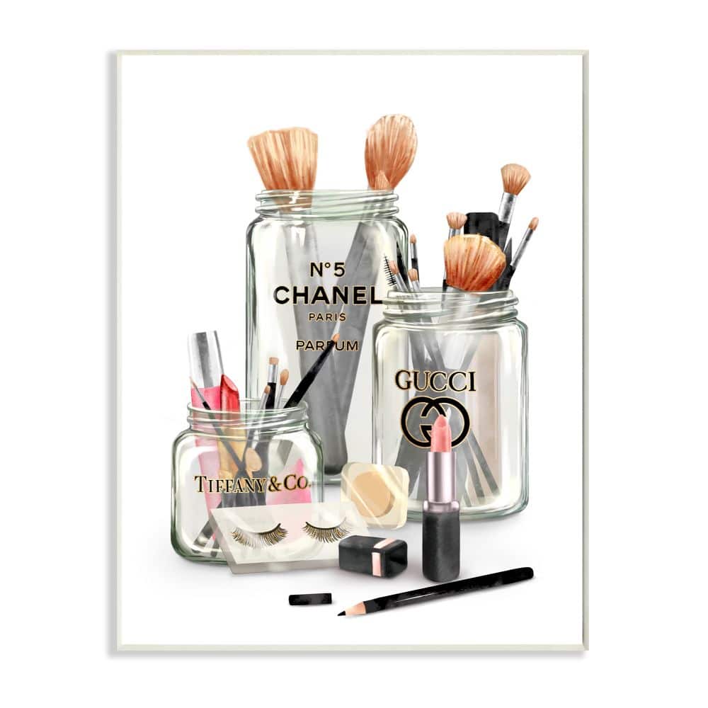 Stupell Industries Fashion Brand Makeup In Mason Jars Glam Design Wood Wall Plaque
