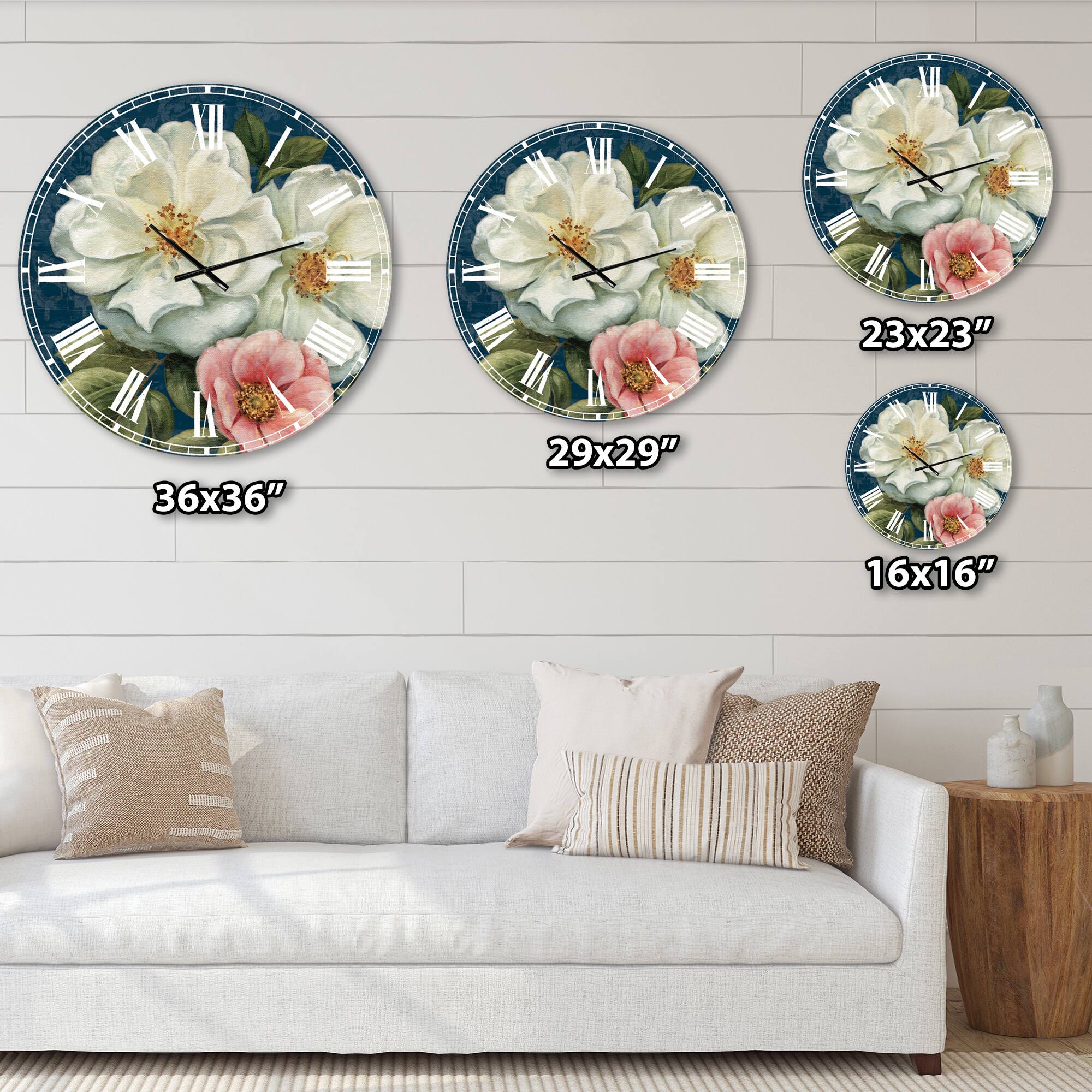 Designart 'Handpainted Blue Damask Flowers Farmhouse Wall Clock