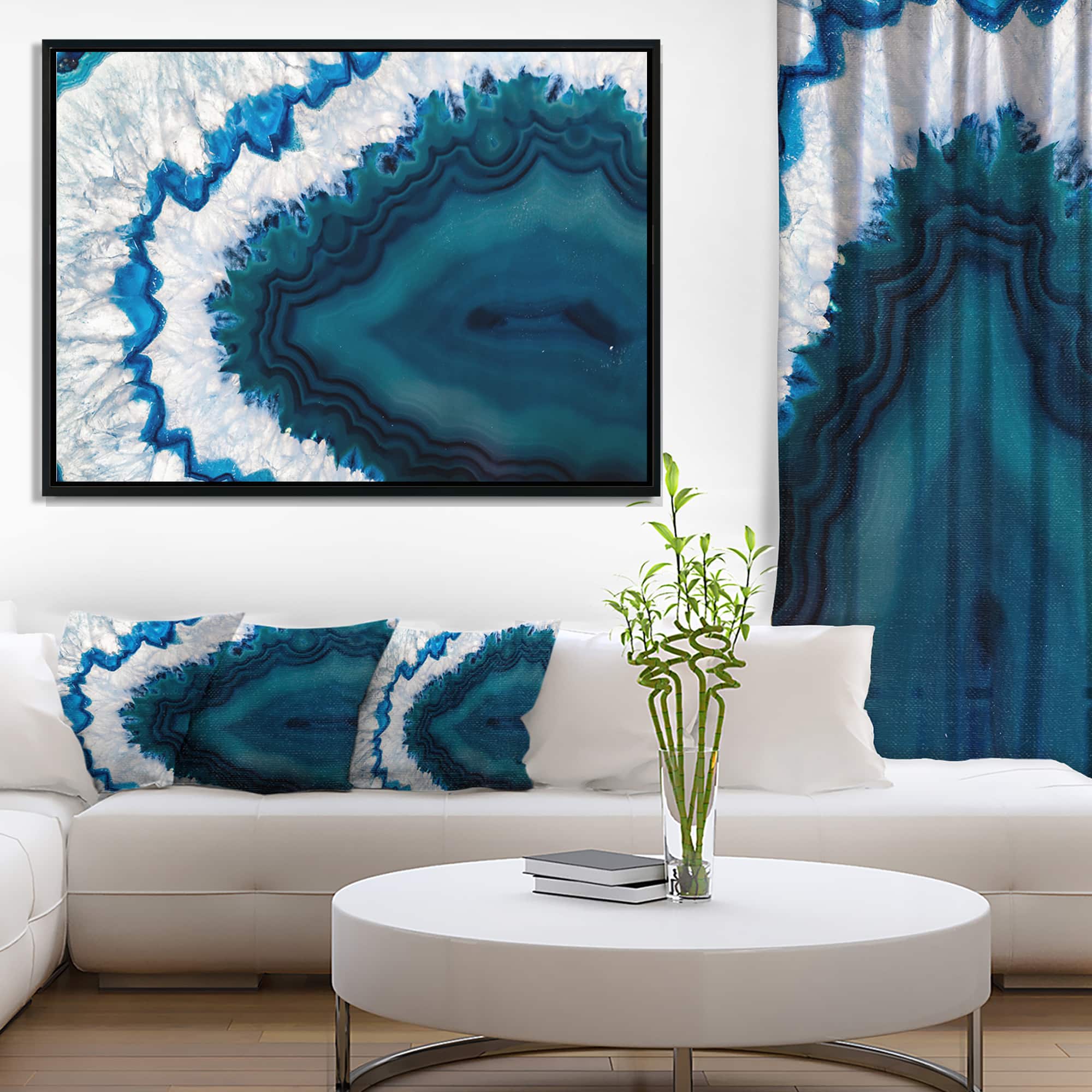 Designart - Blue Brazilian Geode - Abstract Framed Canvas Wall Art Print