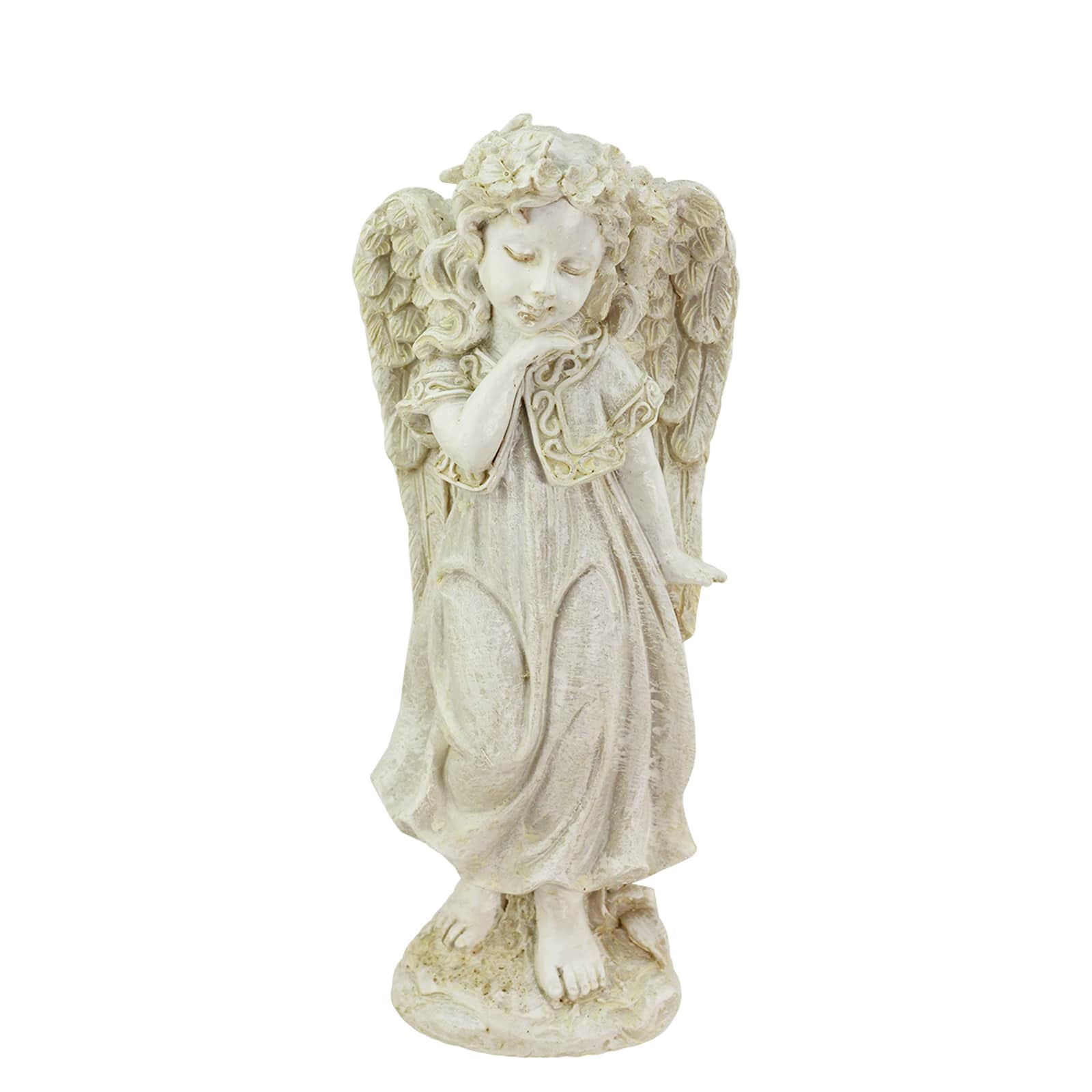 10" Ivory Angel Girl with Floral Crown Garden Statue