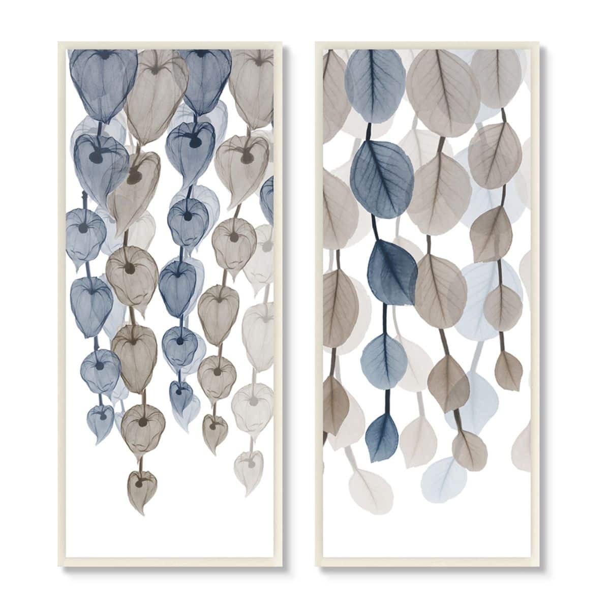 Stupell Industries Neutral Opaque Blue Brown Cascading Leaves Wood Wall Plaque