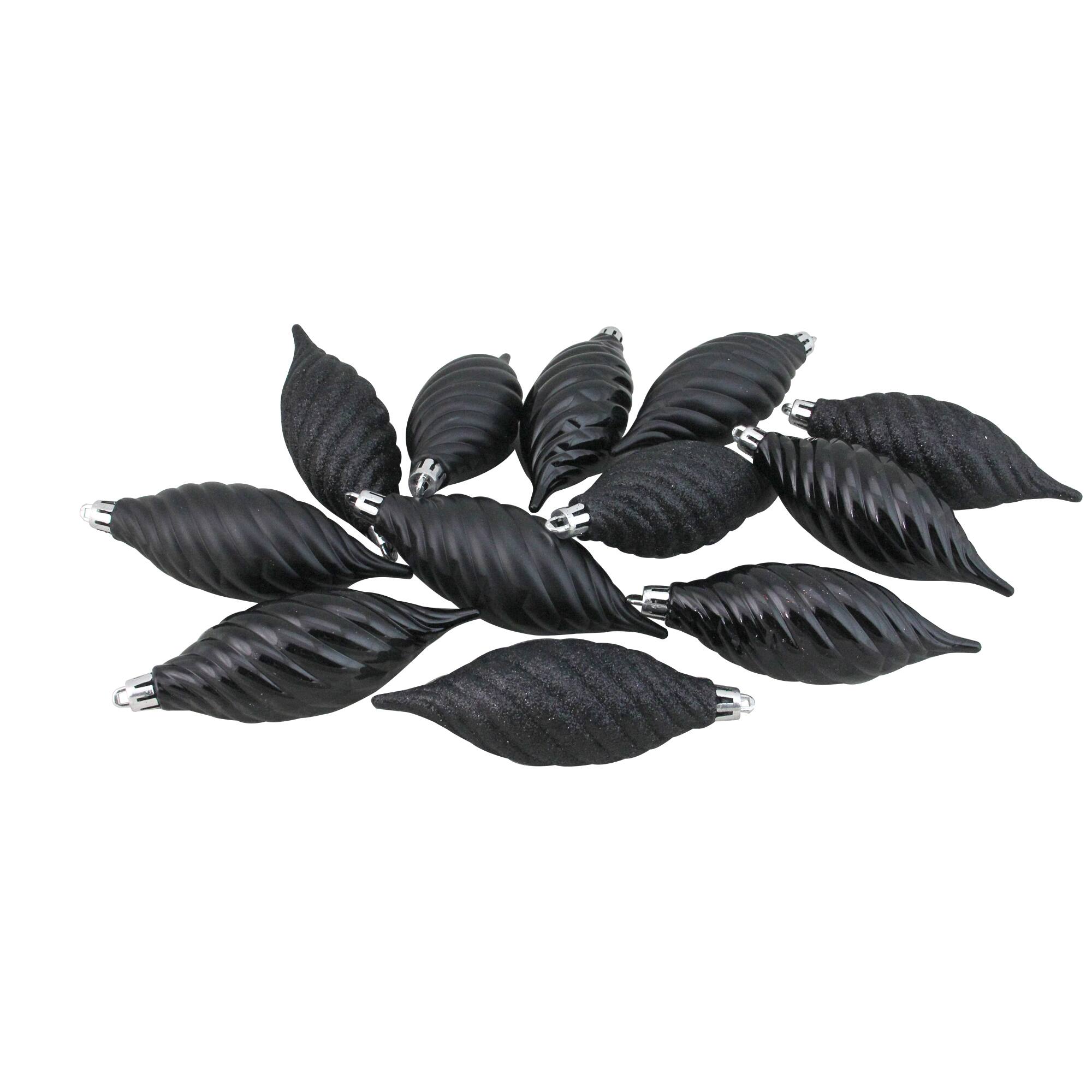 125ct. Jet Black Shatterproof 4-Finish Christmas Ornaments