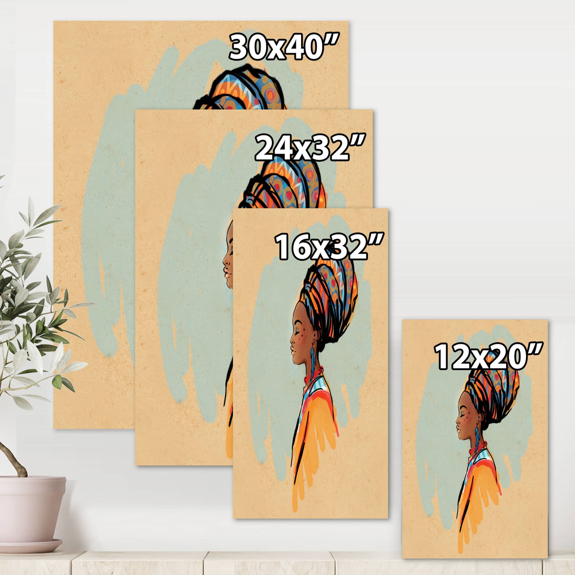 Designart - Portrait of African American Woman With Turban II - Modern Canvas Wall Art Print