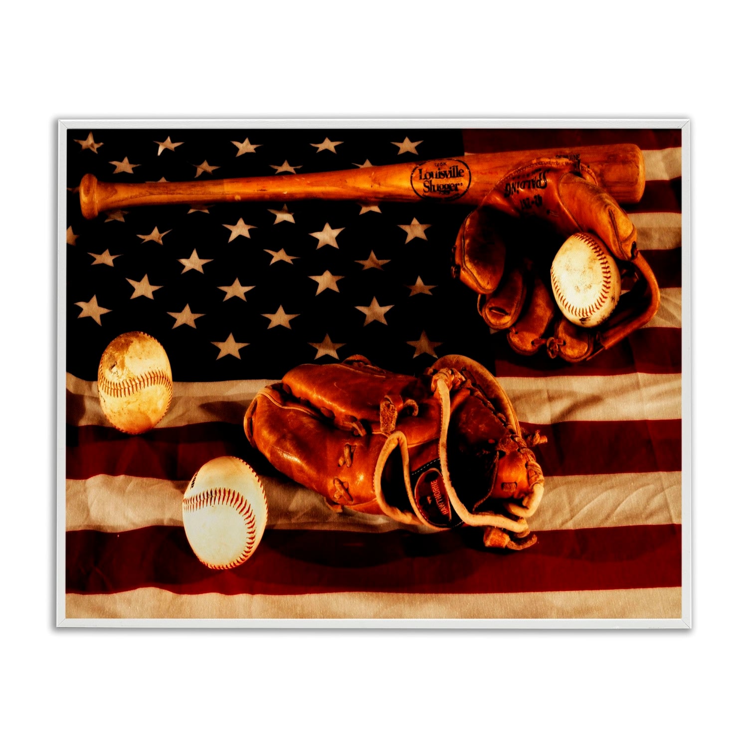 Stupell Industries Vintage American Flag Baseball Photo Framed Giclee Art