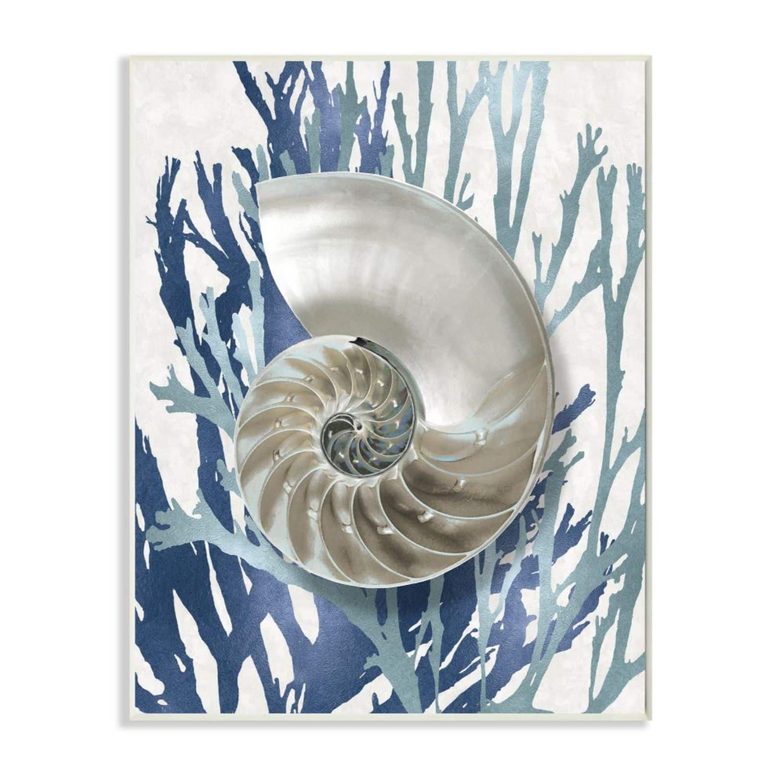 Stupell Industries Shell Coral Beach Blue Design Wall Plaque