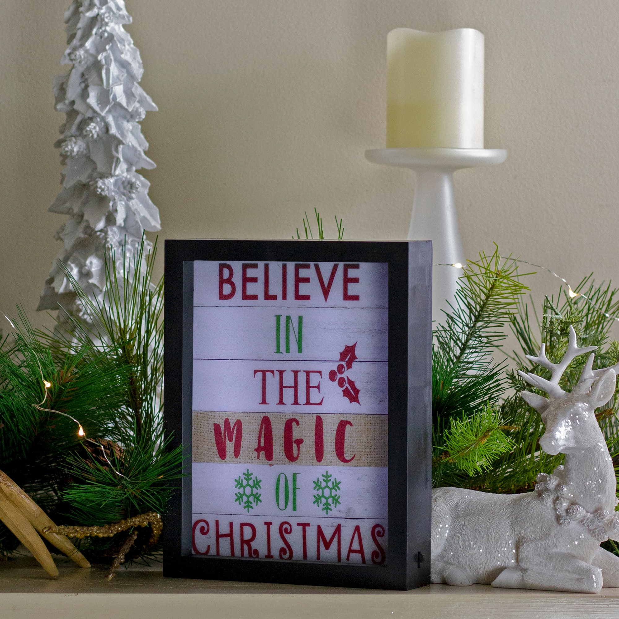 LED Lighted 'Believe in the Magic of Christmas' Shadow Box Wall Art