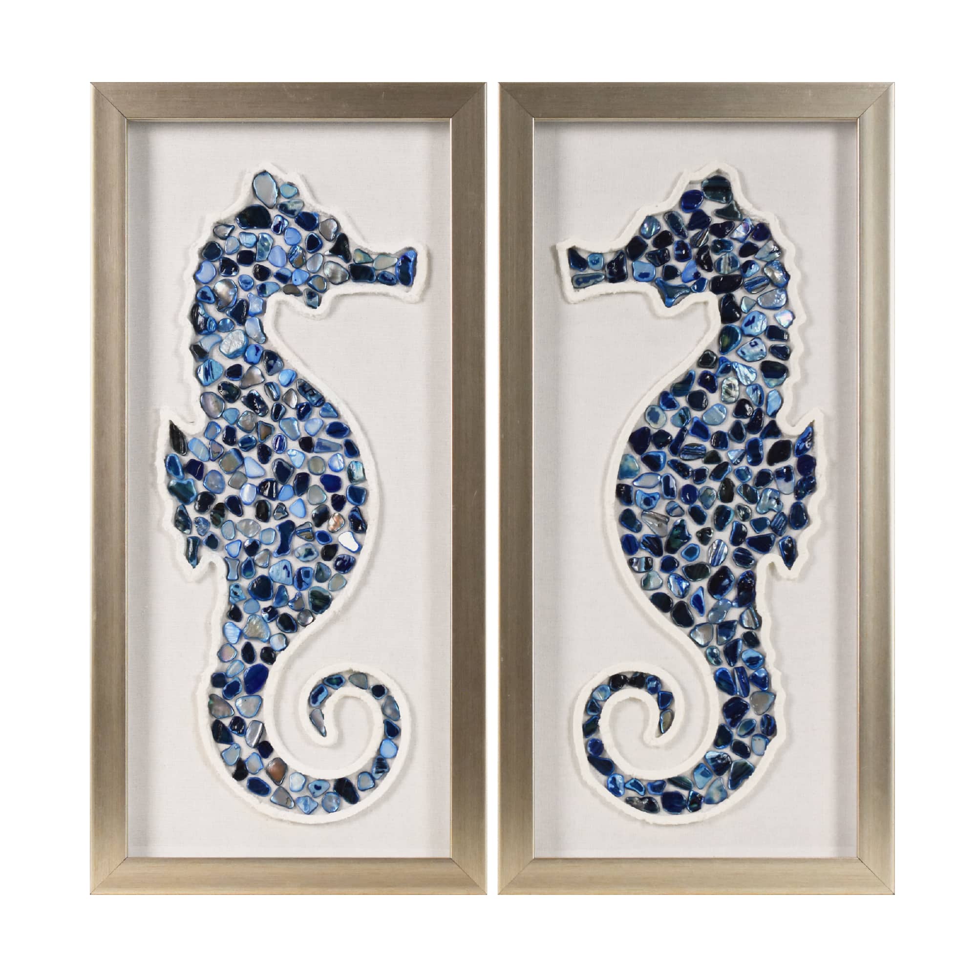 American Art Decor 18" x 9" Blue Coastal Seahorse Shadowbox Wall Art Sea Glass & Shell Wall Art Décor Set