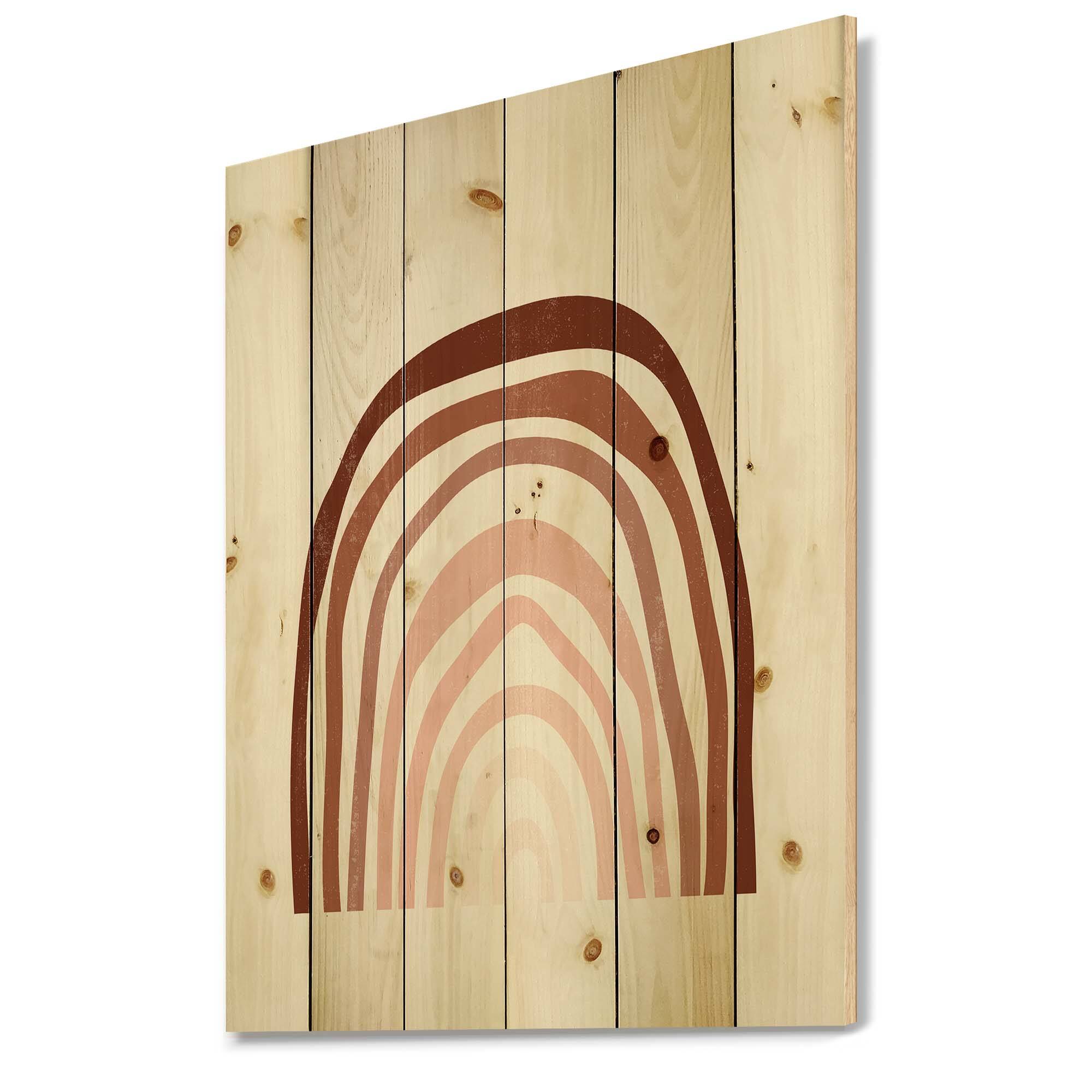 Designart - Terracotta Minimalist Boho Rainbow I - Modern Print on Natural Pine Wood
