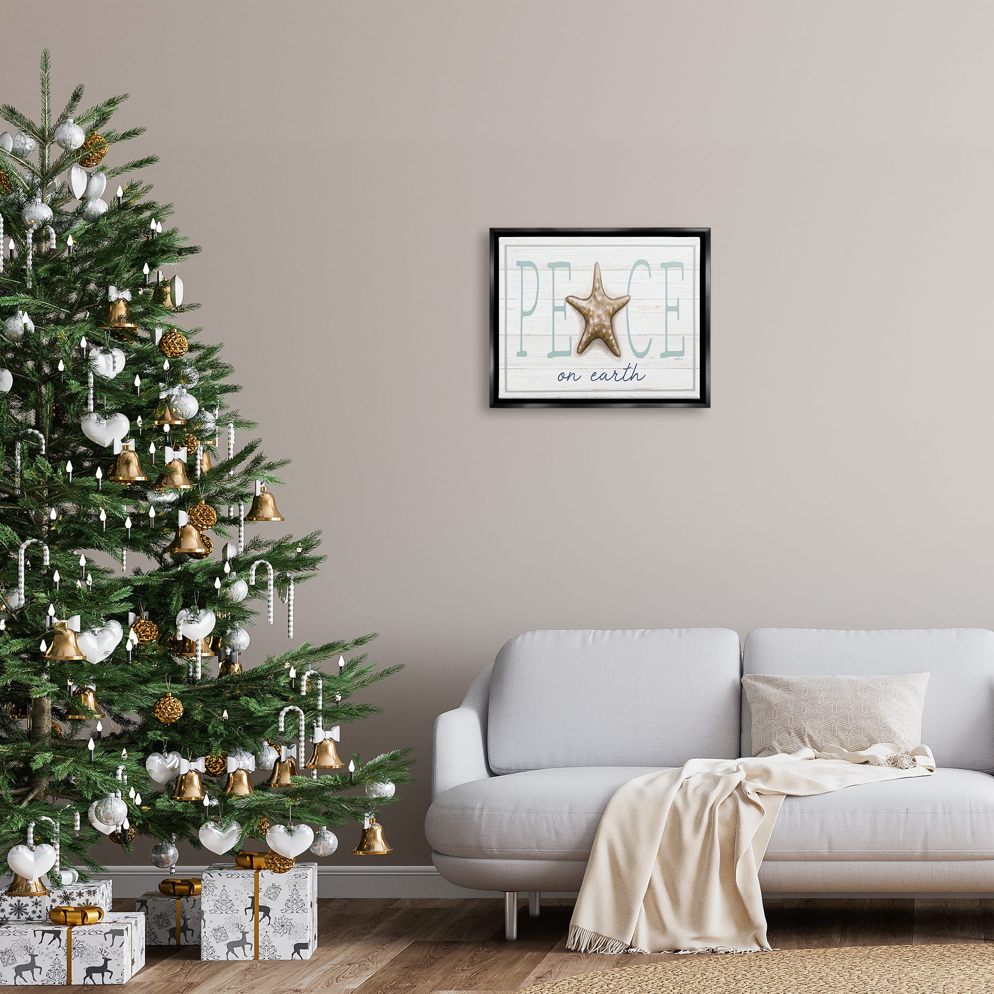 Stupell Industries Peace On Earth Starfish Sign Framed Floater Canvas Wall Art