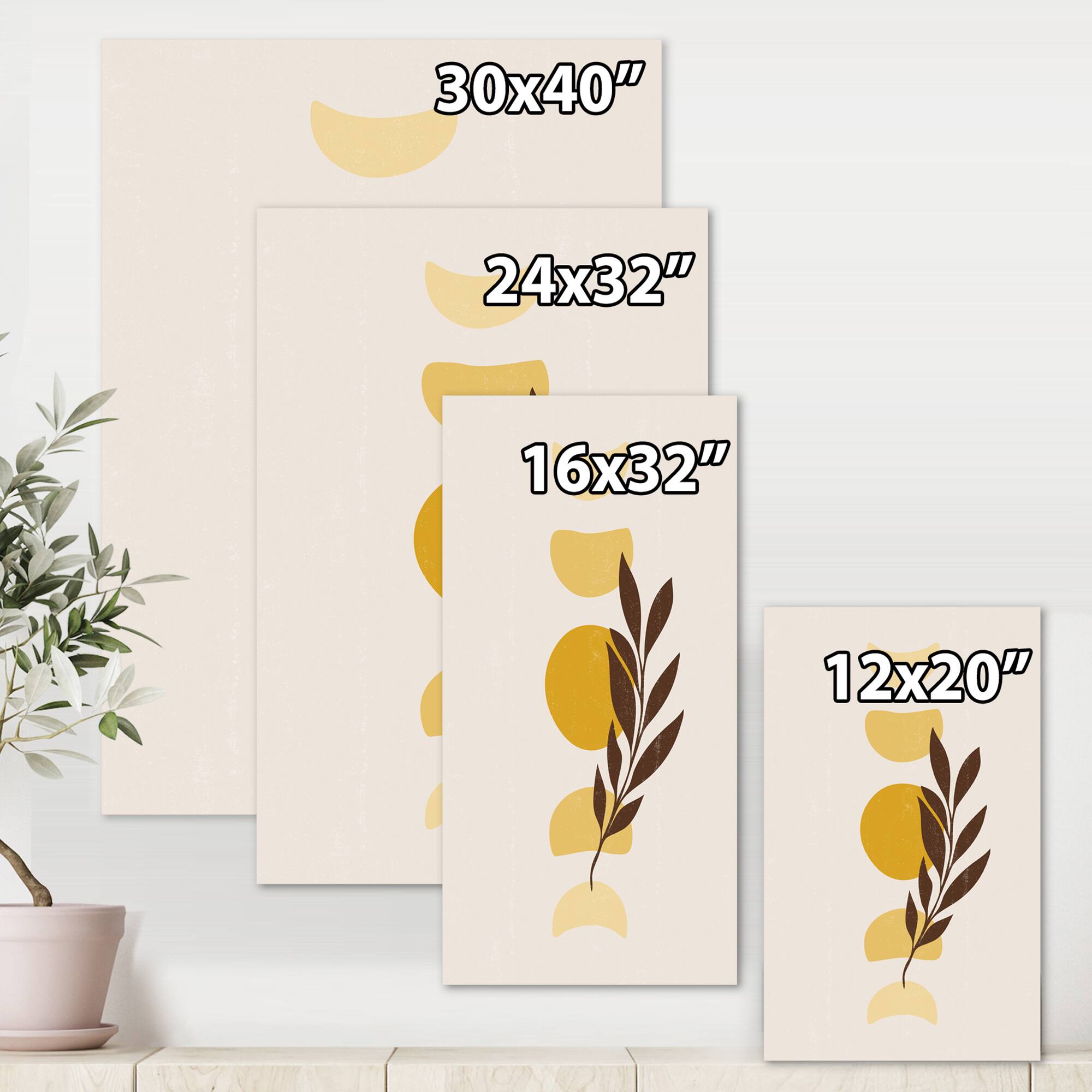 Designart - Abstract Geometrical Sun and Moon With Leaf VII - Modern Canvas Wall Art Print