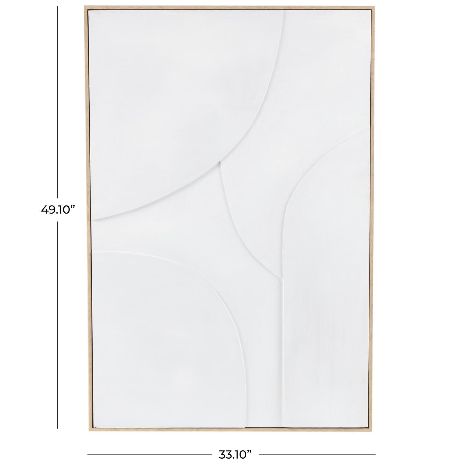 33" x 49", White Wooden Geometric Home Wall Décor with Abstract Circles and Brown Wooden Frame