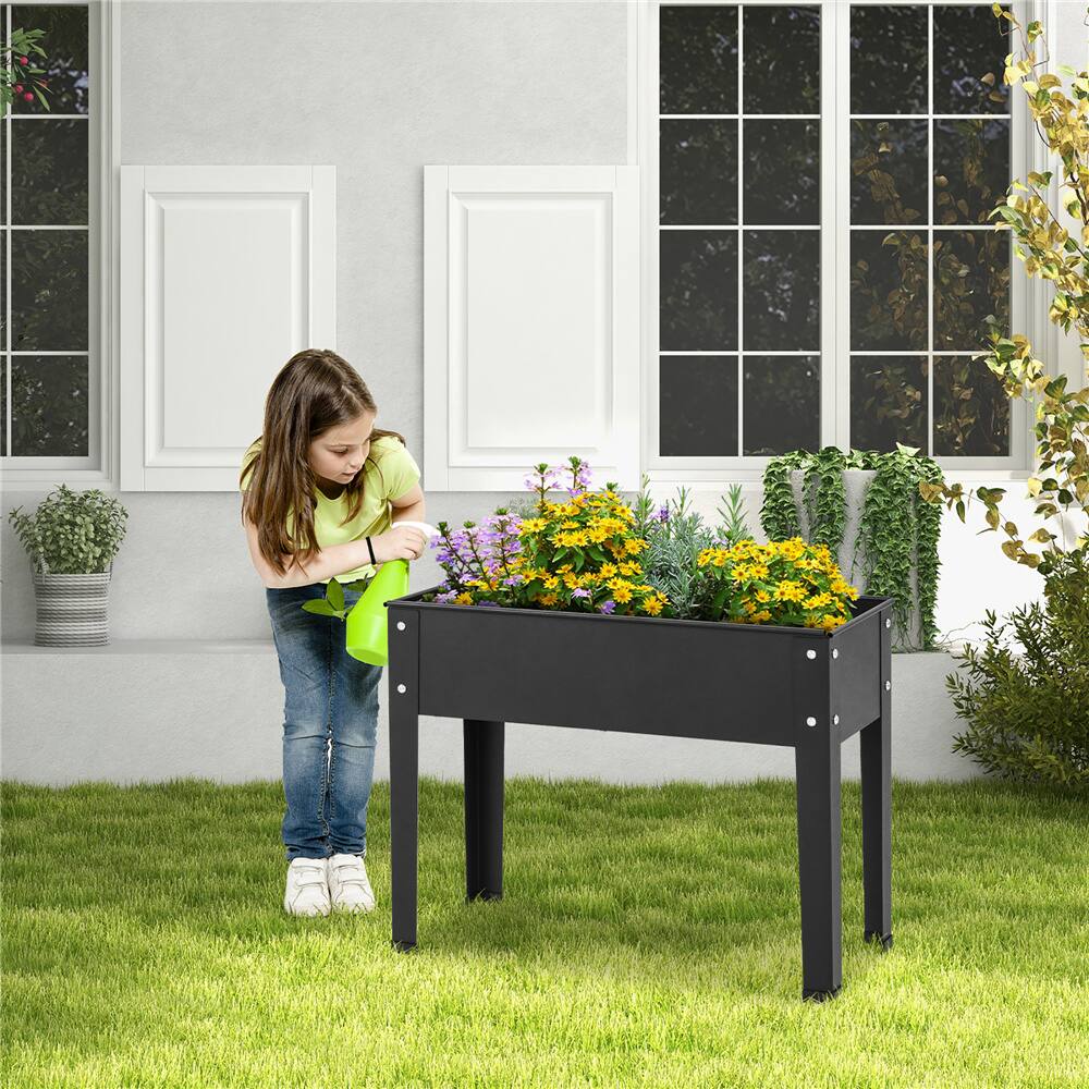 Costway 24" Metal Elevated Raised Garden Bed Planter with Legs & Drainage Hole