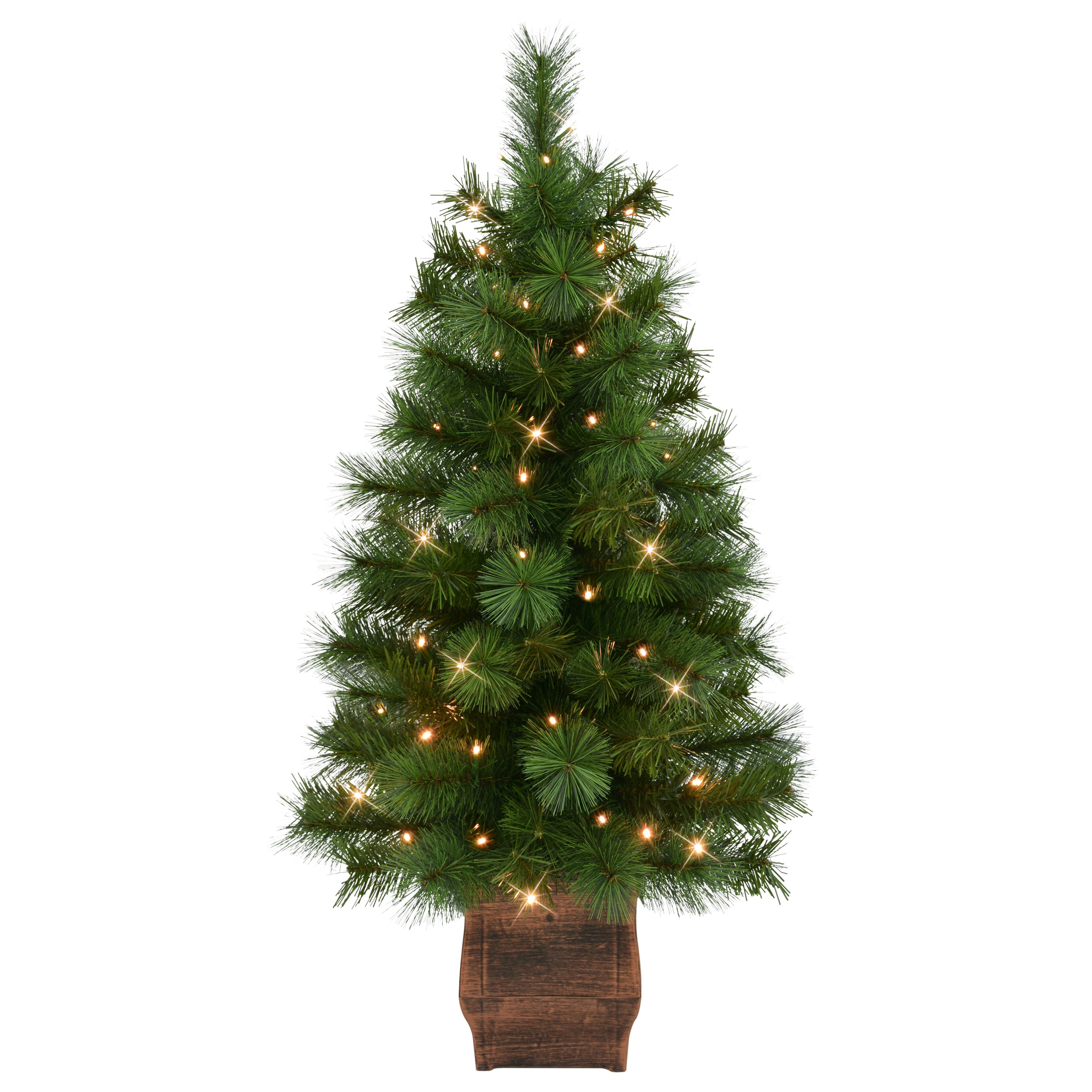 3.5ft. Pre-Lit Battery-Operated Potted Wyoming Pine Artificial Christmas Trees, Warm White LED Lights, 2ct.