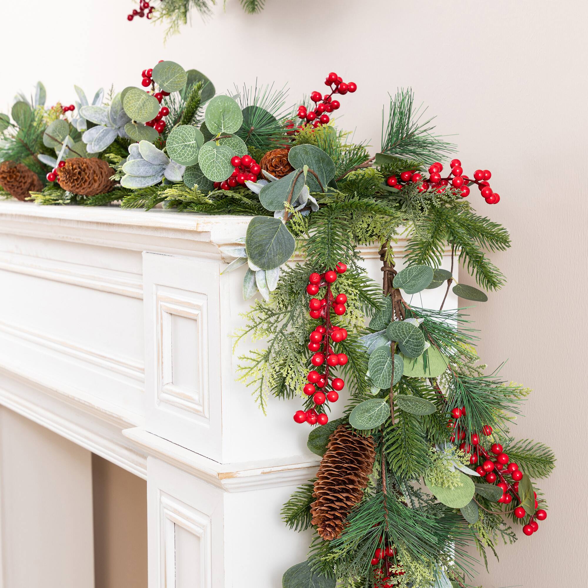 Glitzhome® 6ft. Christmas Berry & Pinecone Eucalyptus Garland, Set of 2