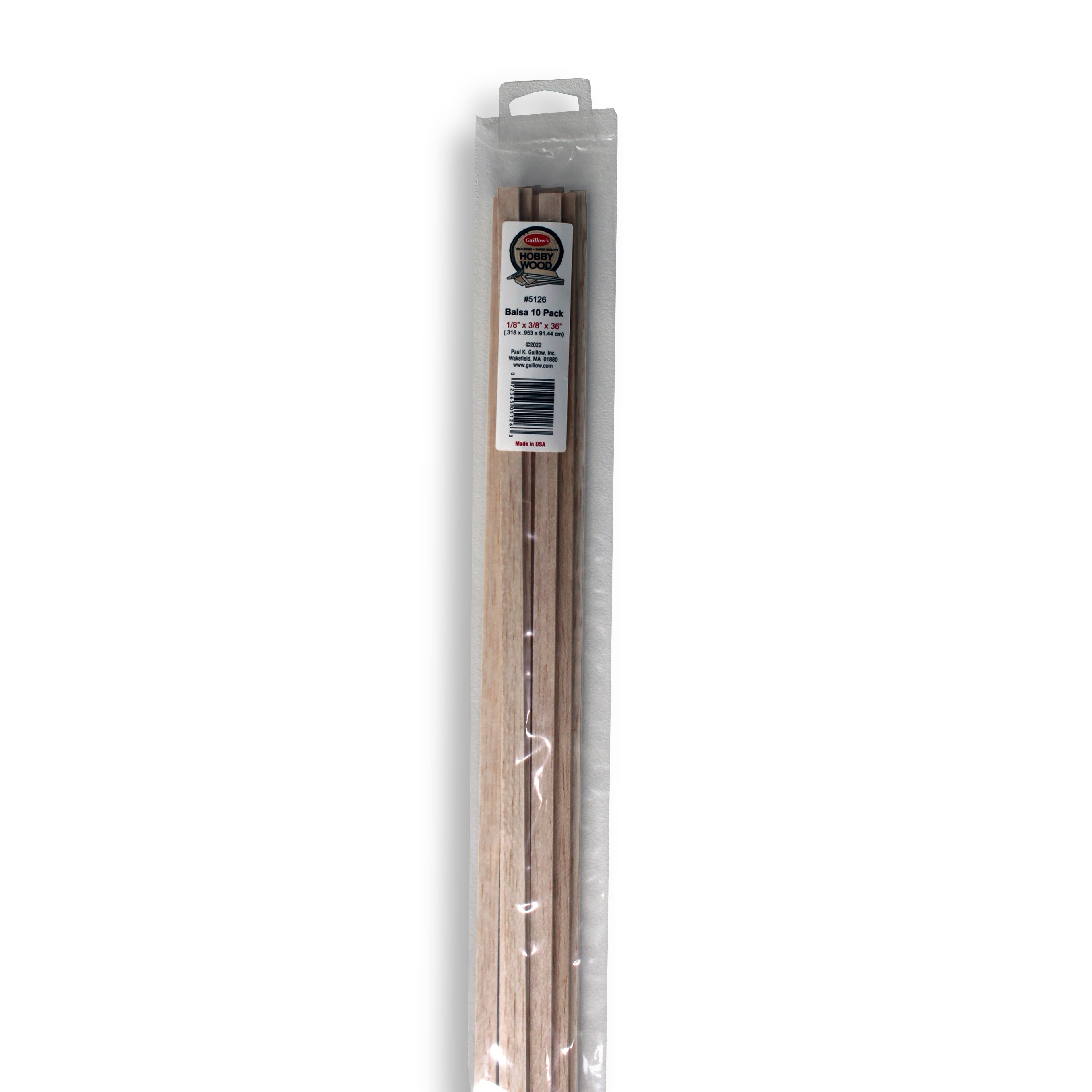 Guillow's 1/8" x 3/8" x 36" Balsa Wood Slats, 10ct.