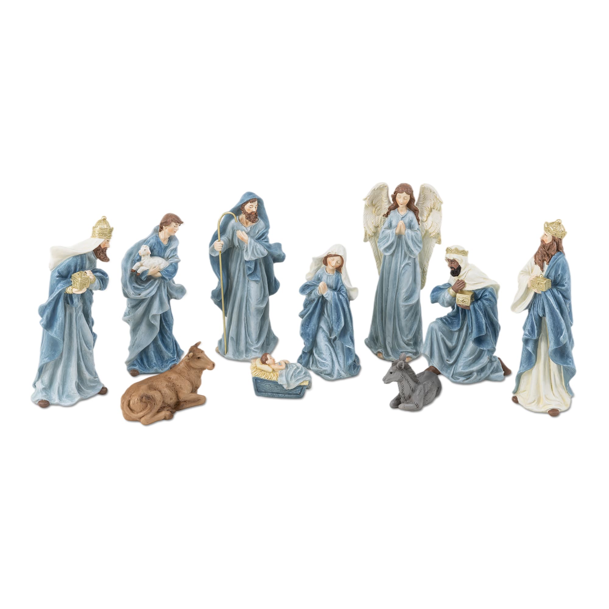 Glitzhome® 10-Piece 9.75" Celestial Blue Resin Christmas Nativity Figurine Set
