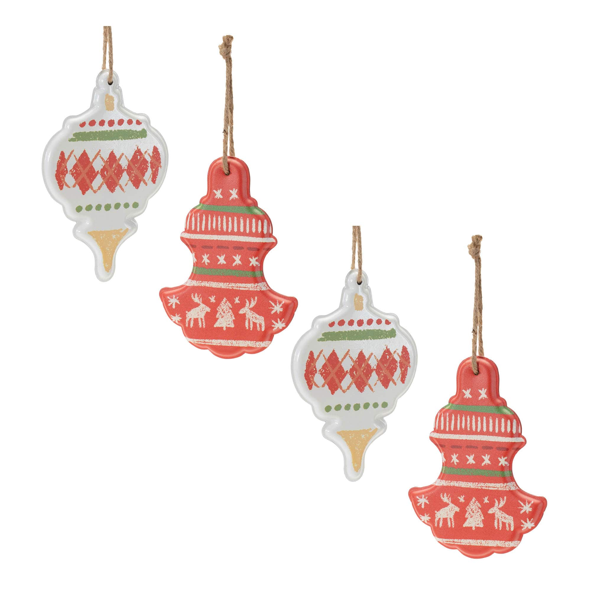 Red & White Metal Ornament with Diamond Plaid & Nordic Deer Pattern Set By Melrose | Michaels®