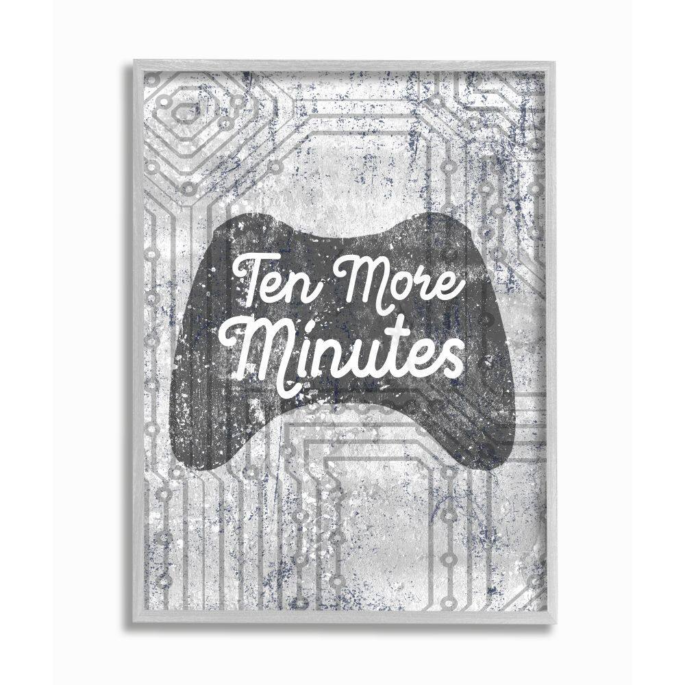 Stupell Industries Ten More Minutes Video Game Controller Gaming Grey White Words Framed Wall Art