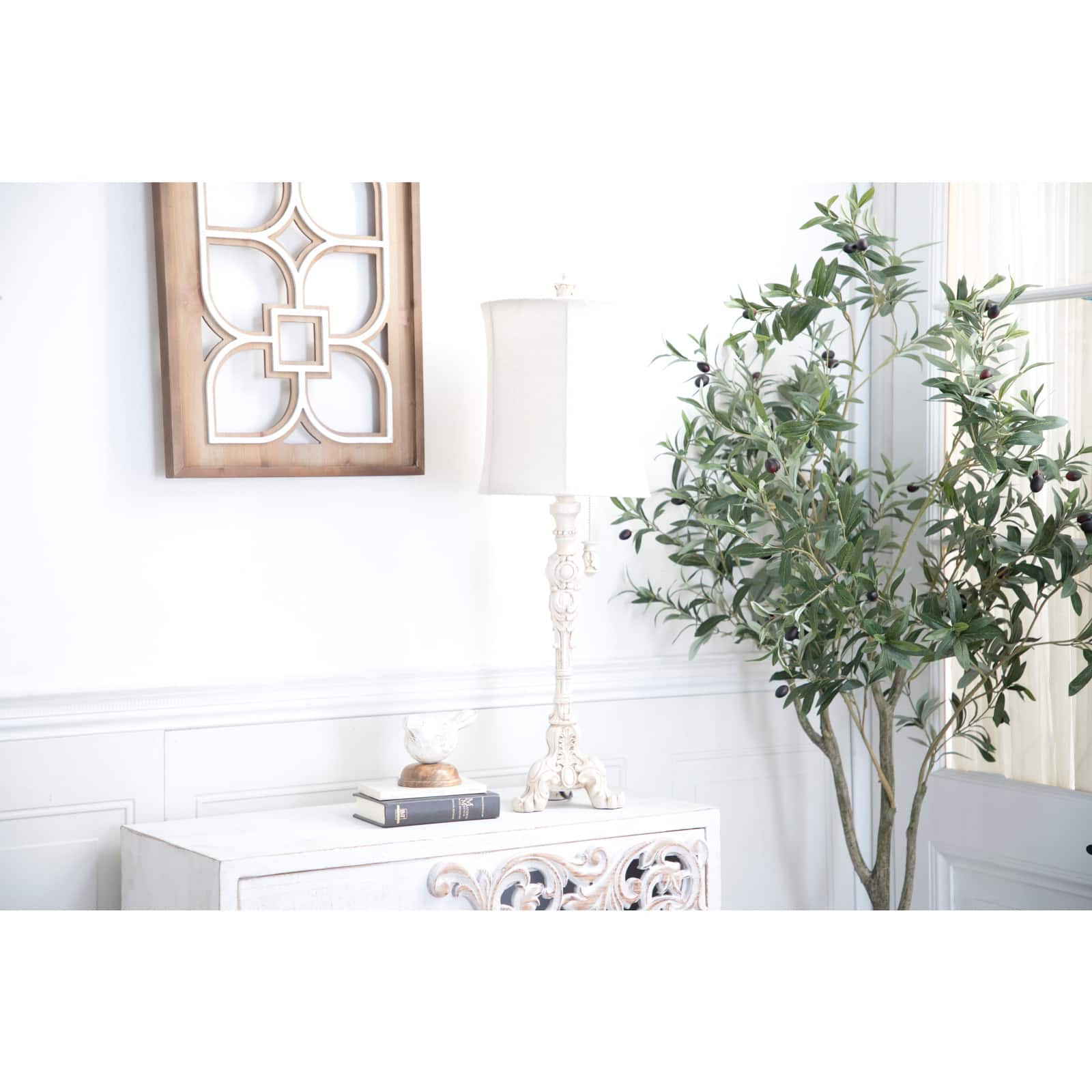 White Polystone Coastal Buffet Lamp 7" x 7" x 31"