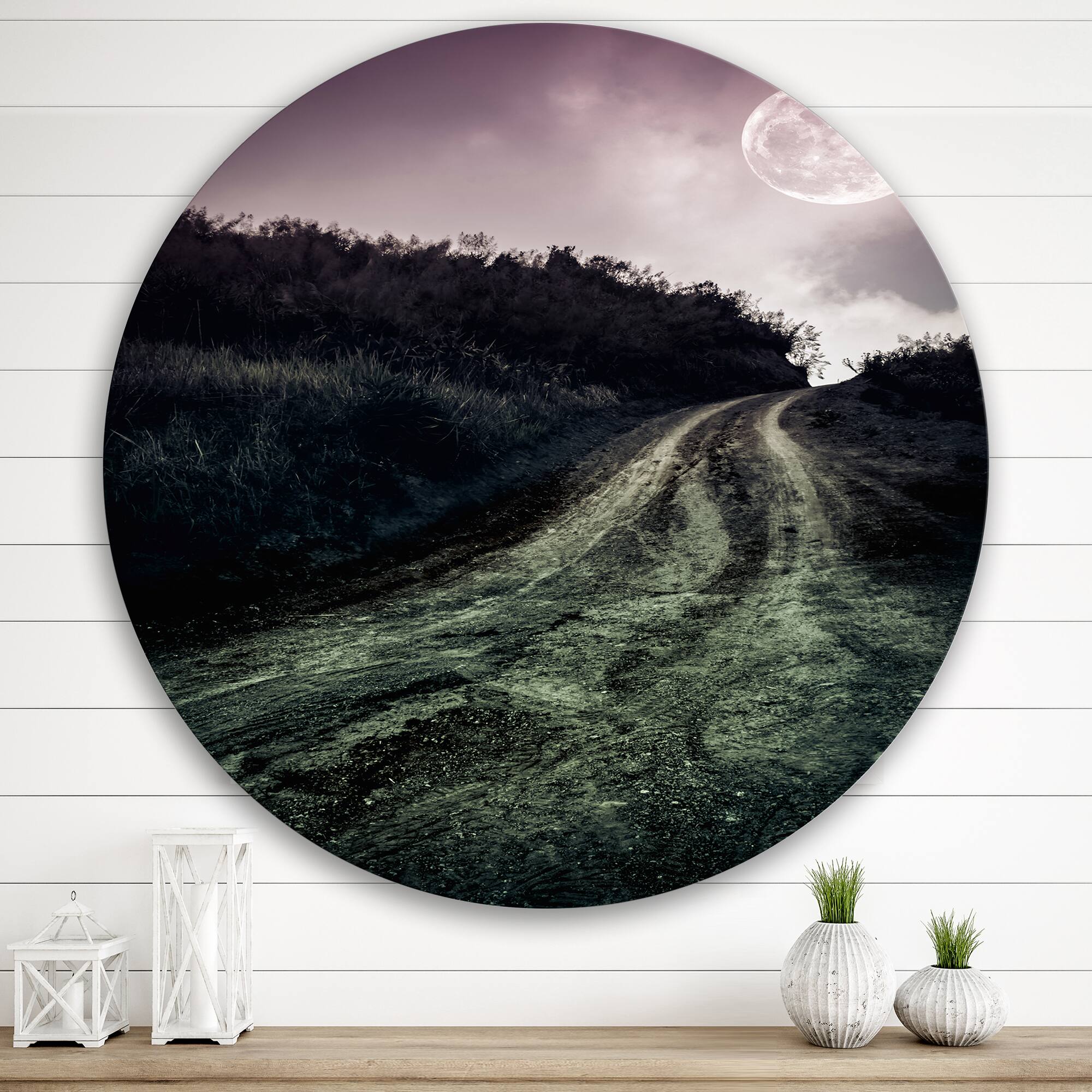 Designart - Muddy Road Under Full Moon
