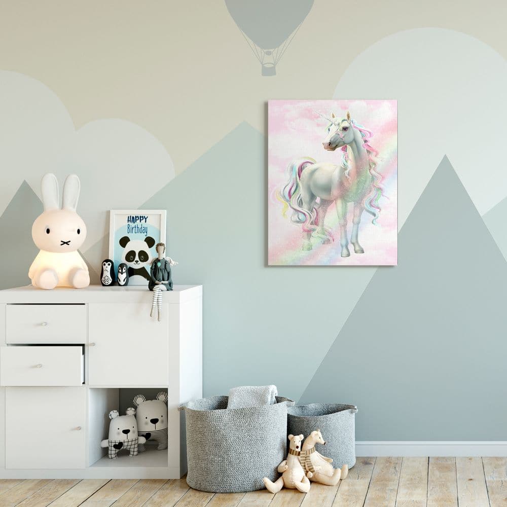 Stupell Industries Unicorn Rainbow Clouds Pink Children's Dream Fantasy Canvas Wall Art