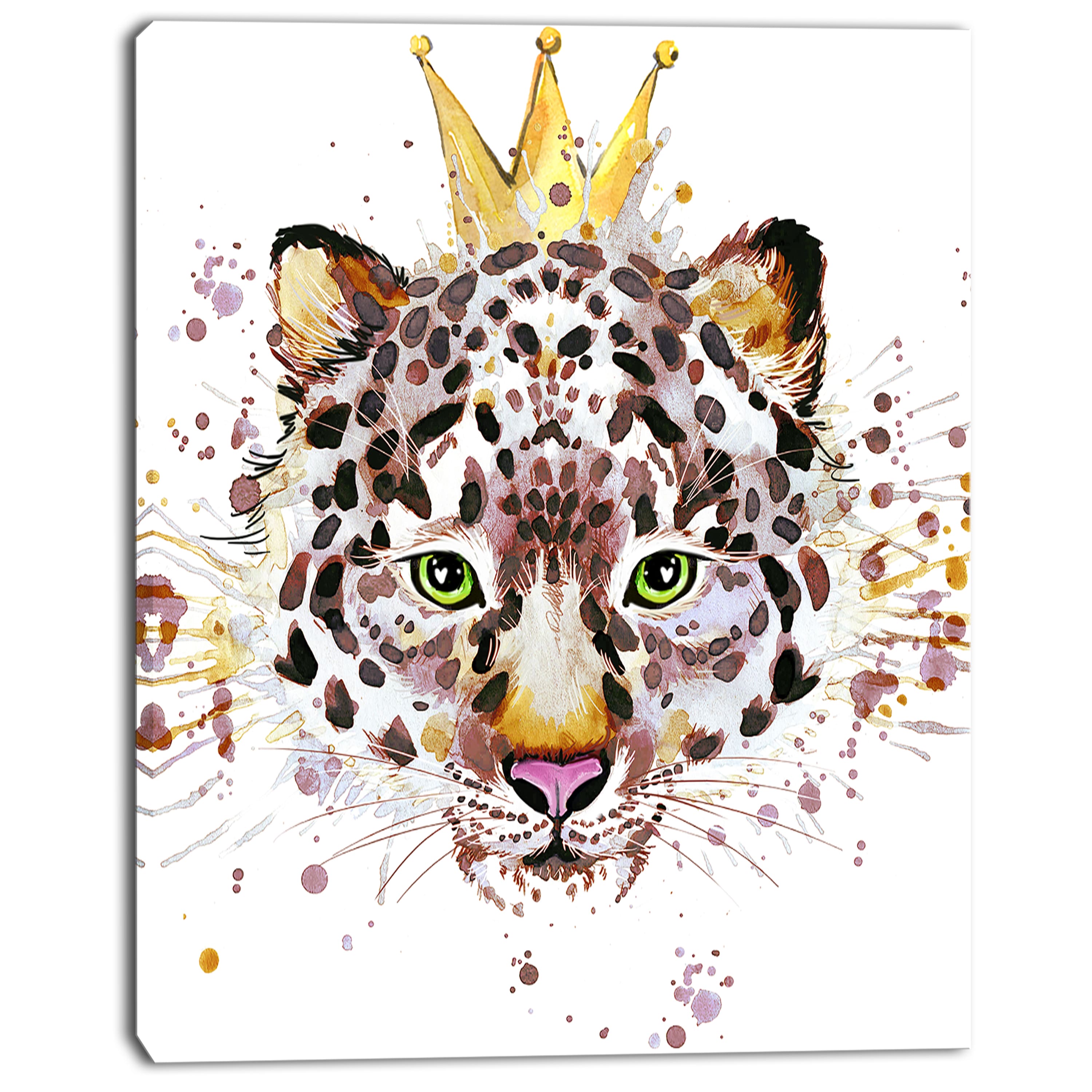 Designart - Leopard Head with Golden Crown - Contemporary Animal Art Canvas