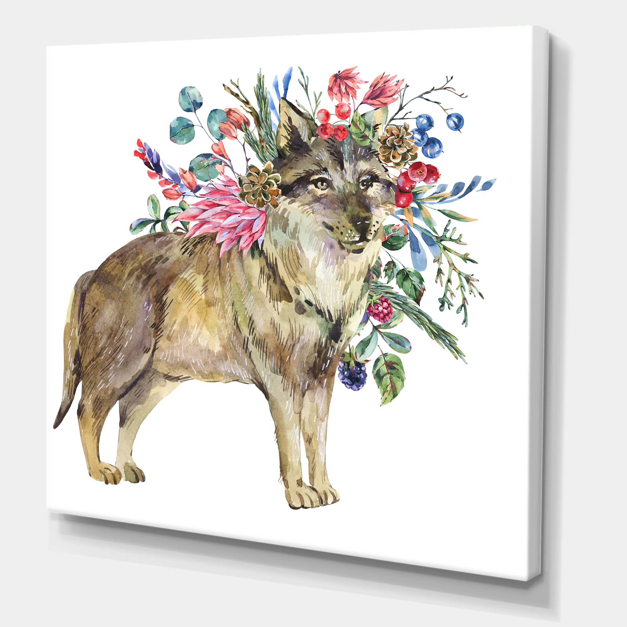 Designart - Wolf With Woodland Flowers