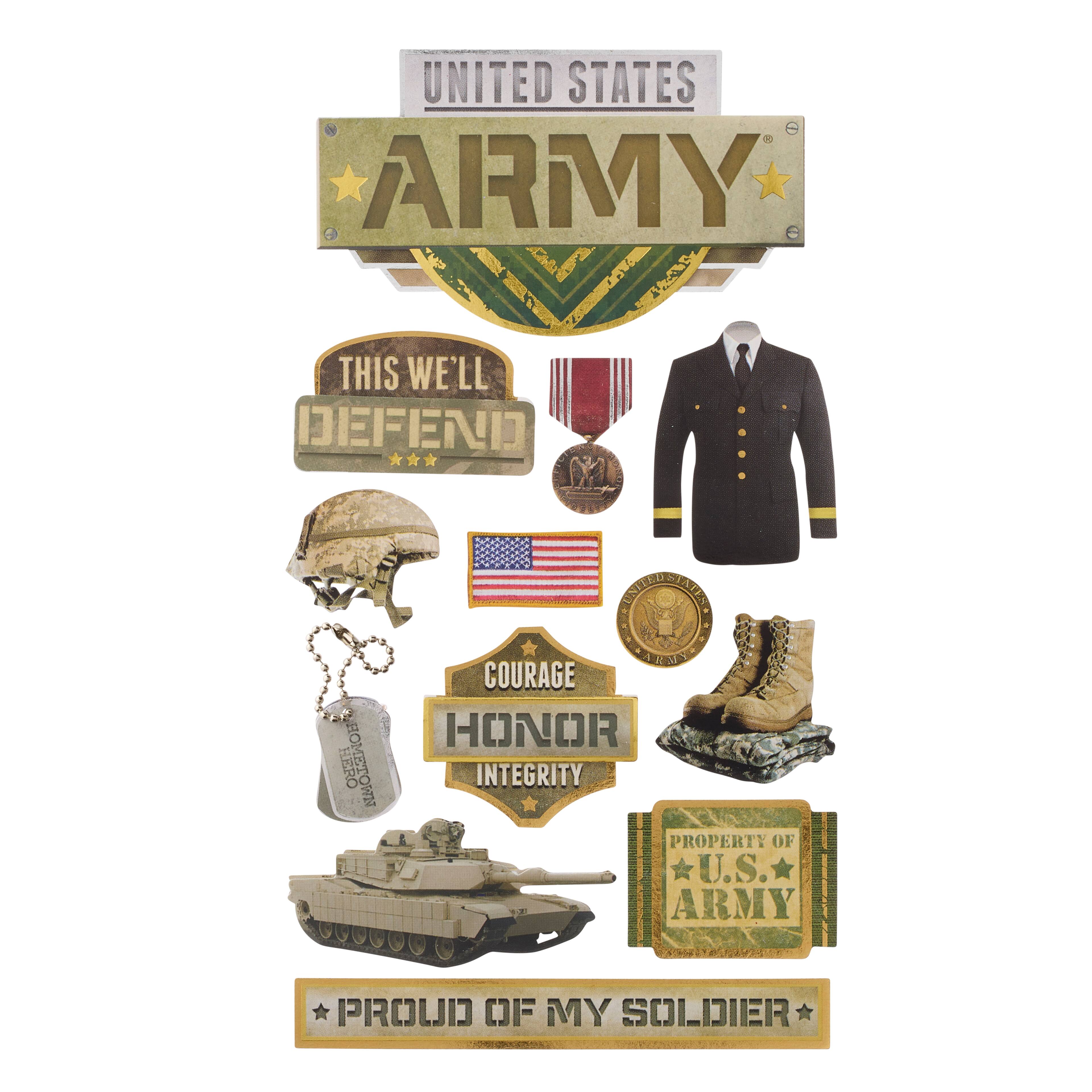12 Pack: Army Dimensional Stickers by Recollections™