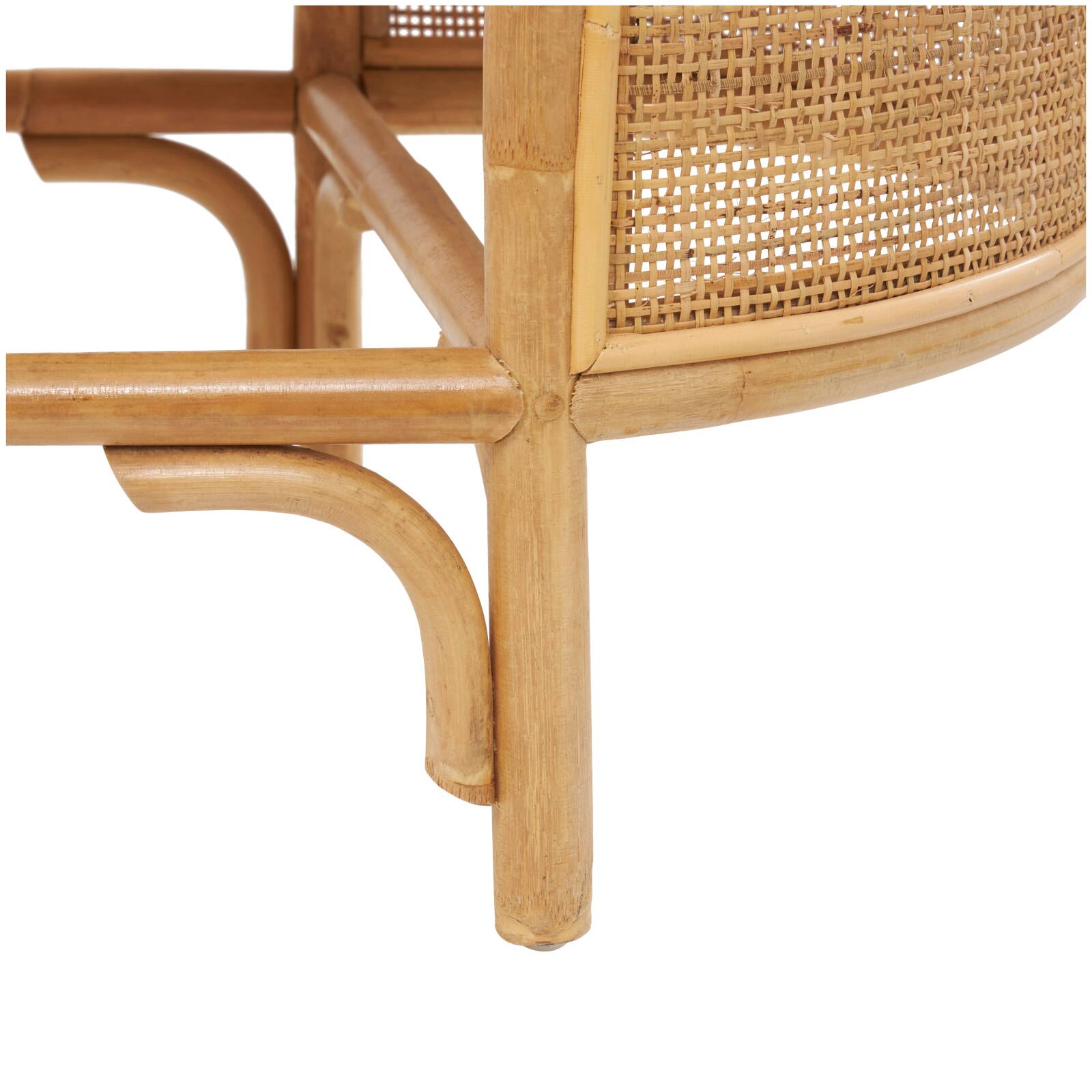 49" Brown Rattan Handmade Oval Bench with White Fabric Cushion