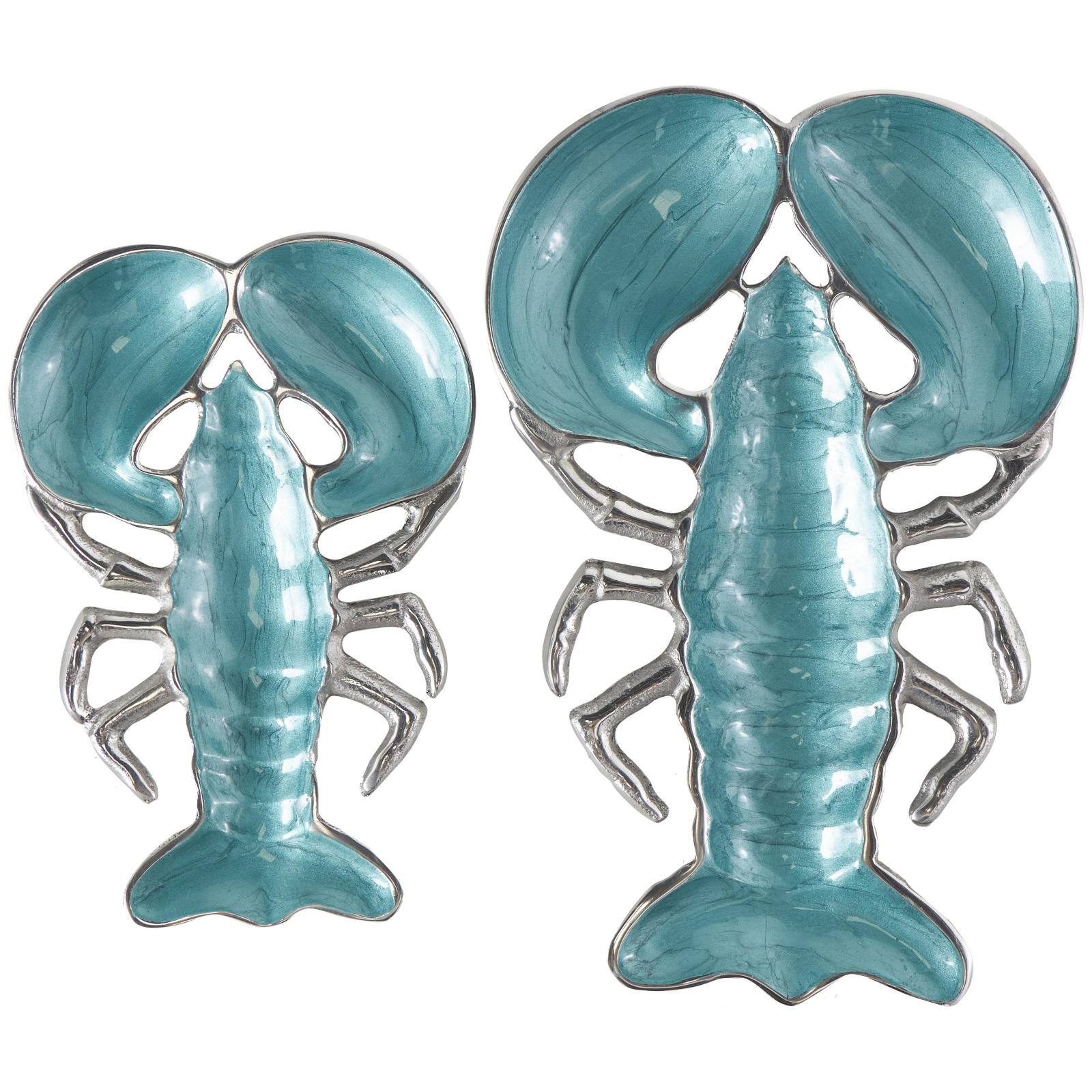 Teal & White Aluminum Enameled Lobster Living Room Décor Tray Set