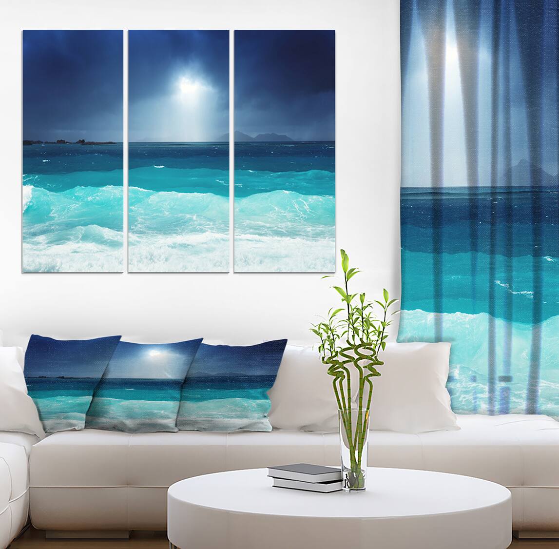 Designart - Neon Sea Waves under Dark Sky - Sea & Shore Photographic on Wrapped Canvas set