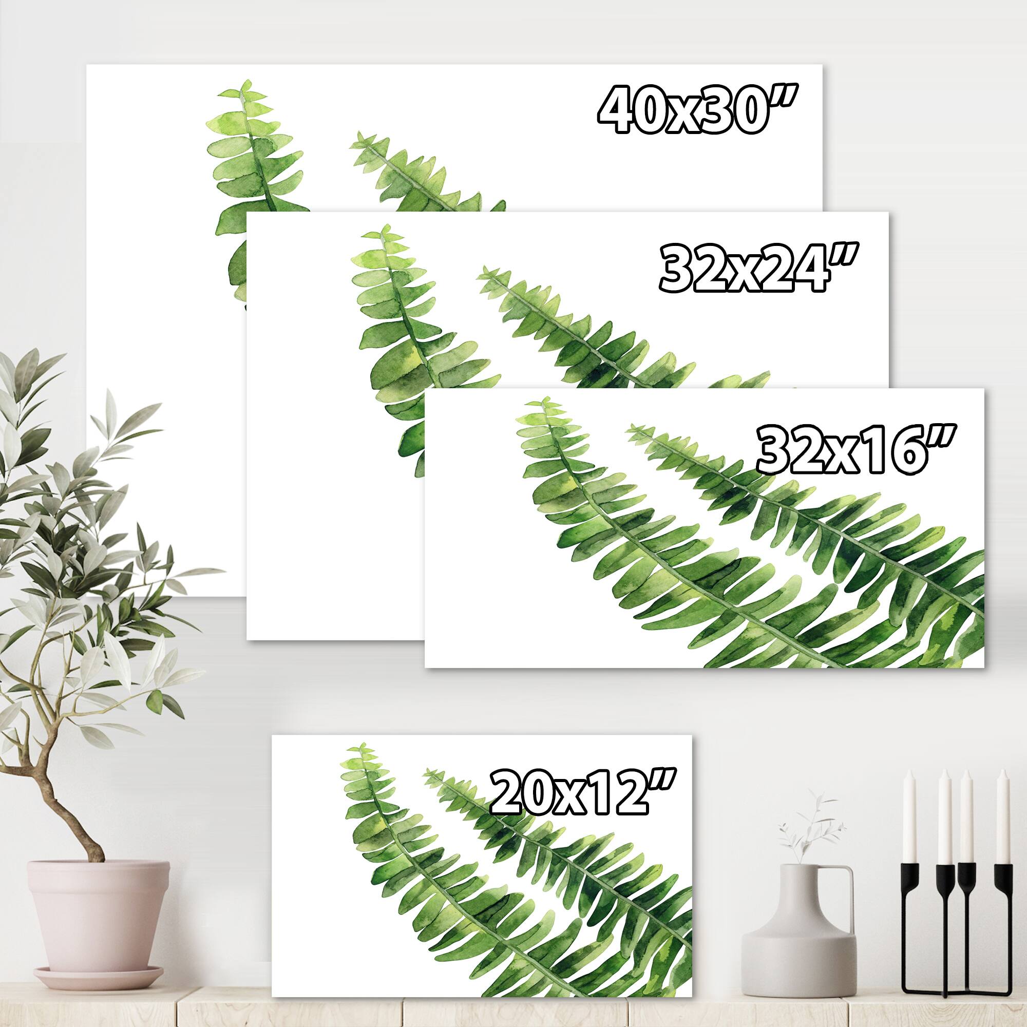 Designart - Fern Leaves Detail I - Farmhouse Canvas Wall Art Print