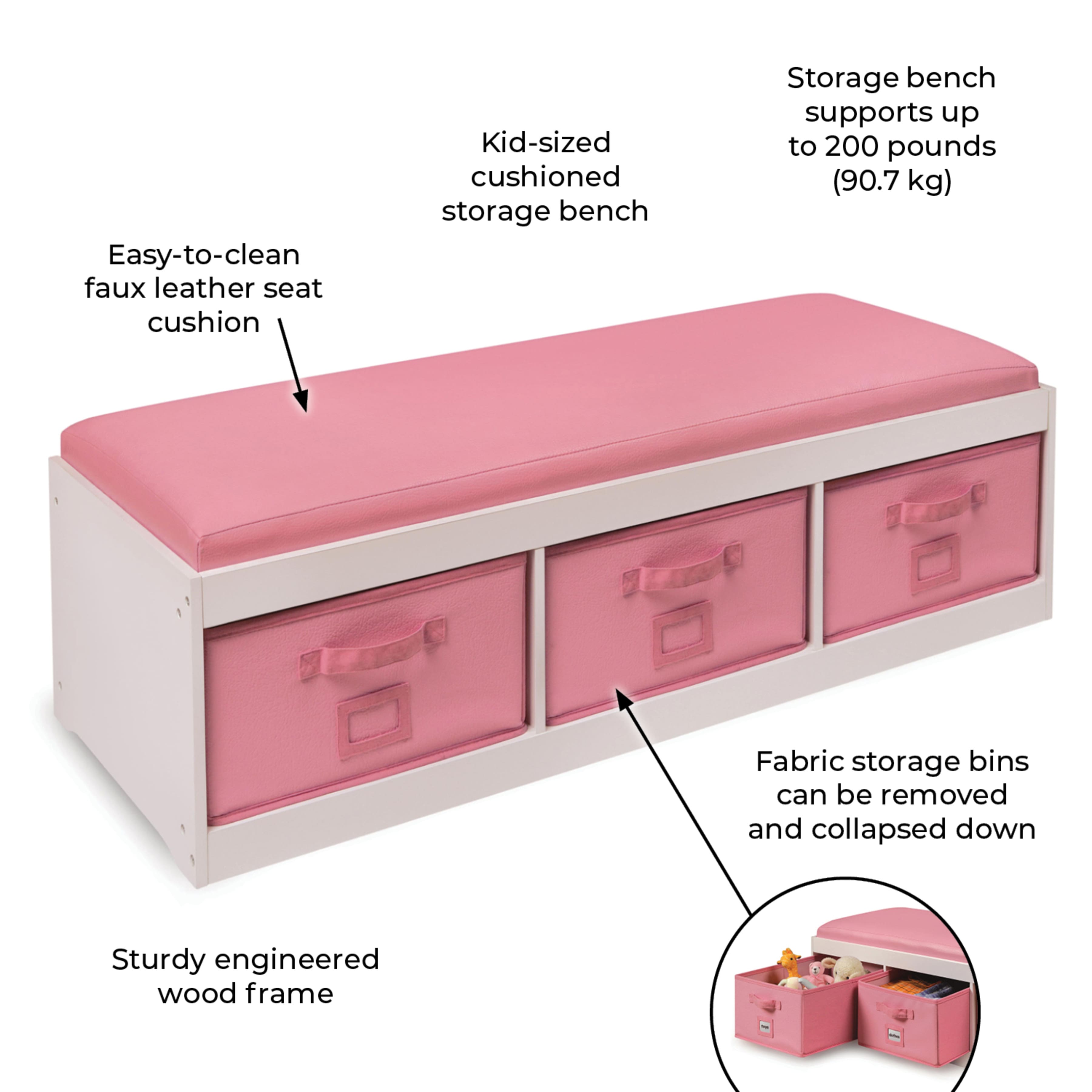 Badger Basket Kid's Cushioned Storage Bench With Three Bins