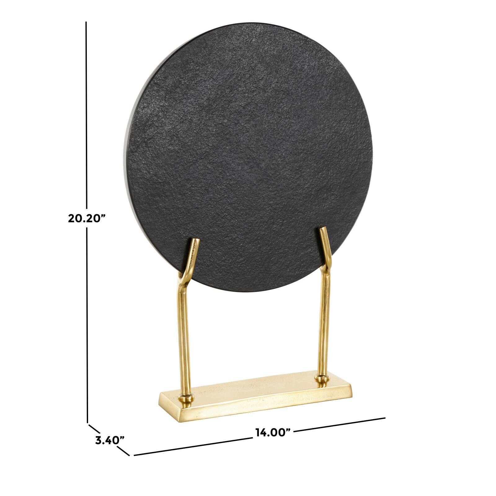 20" Black Marble Abstract Textured Disk Sculpture