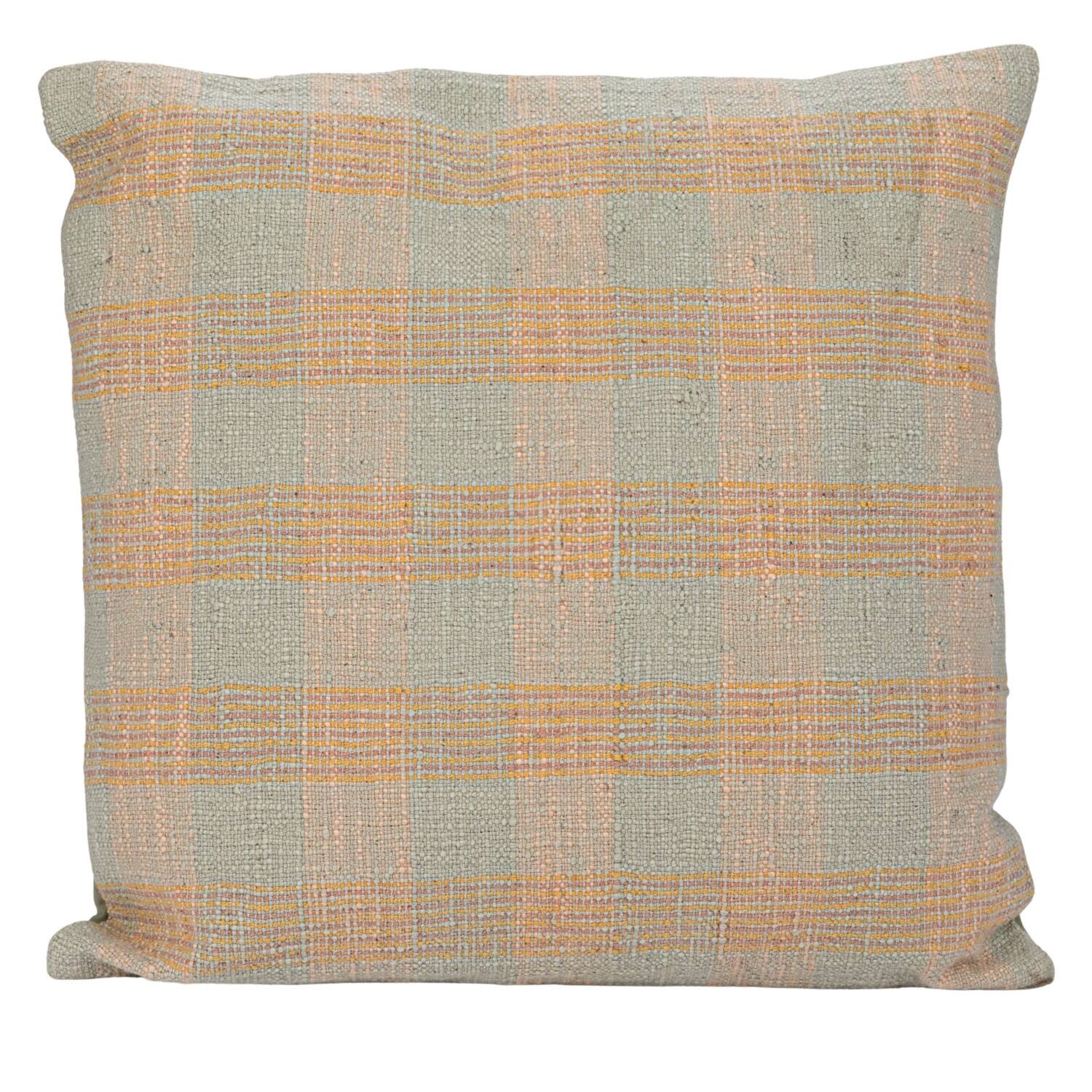 Hello Honey® 20" x 20" Tan & Pink Plaid Hand-Woven Cotton Pillow