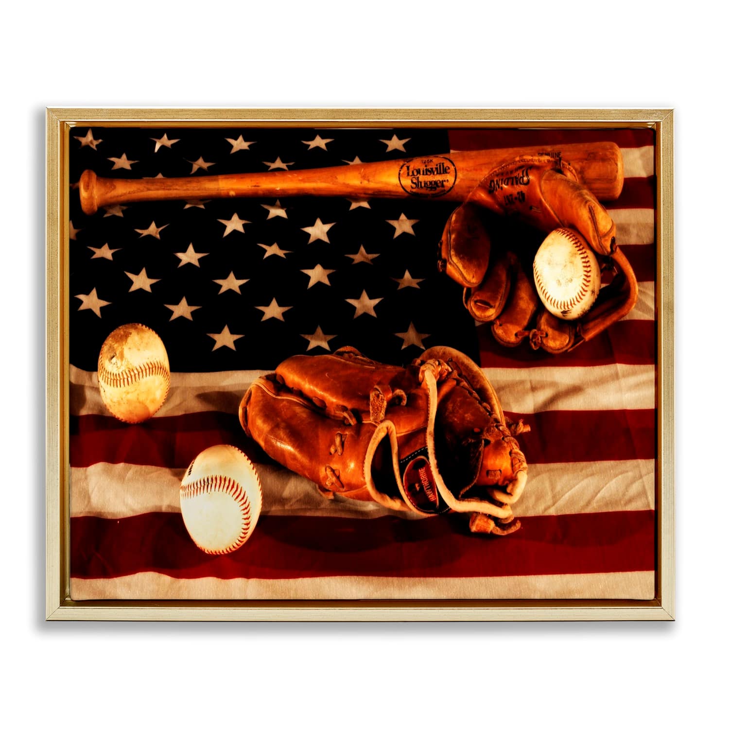 Stupell Industries Vintage American Flag Baseball Photo Floater Framed Art