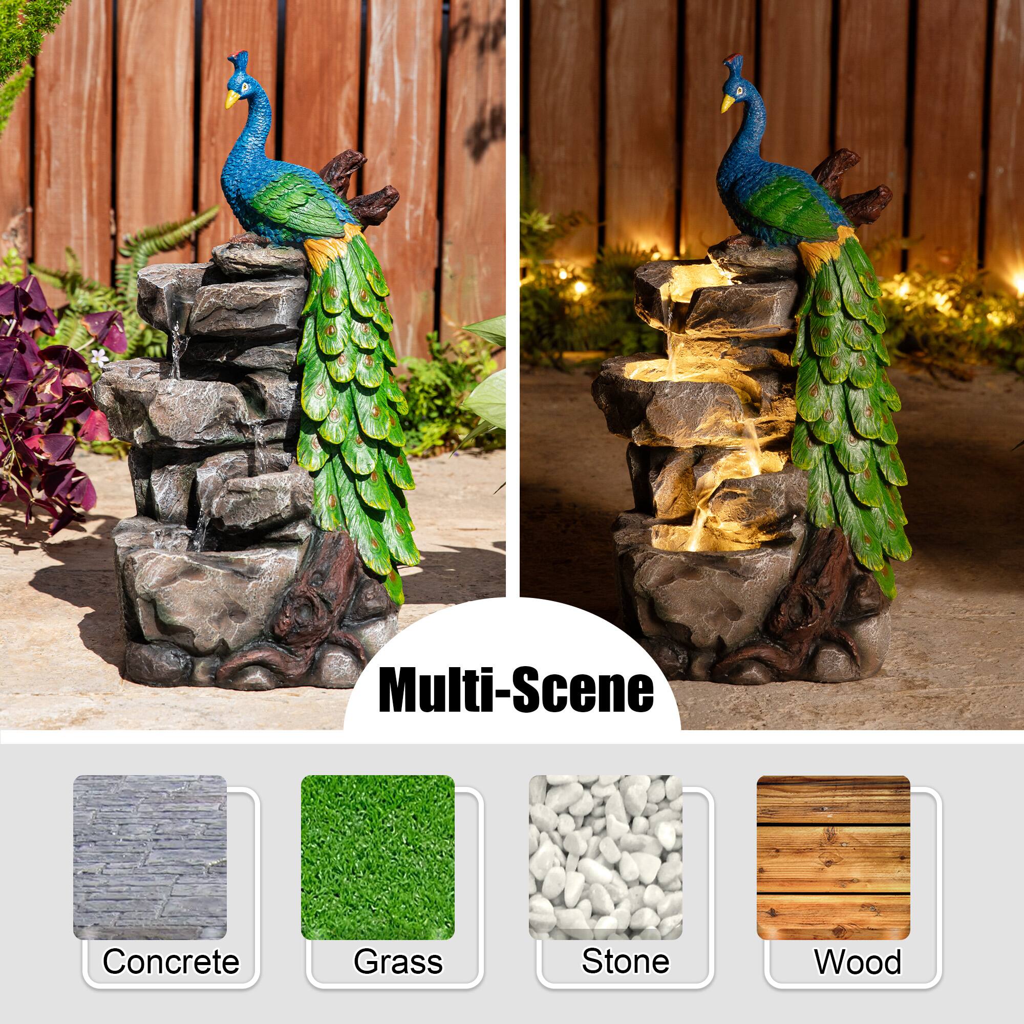 Glitzhome® 20.5" LED 4-Tier Peacock Outdoor Fountain