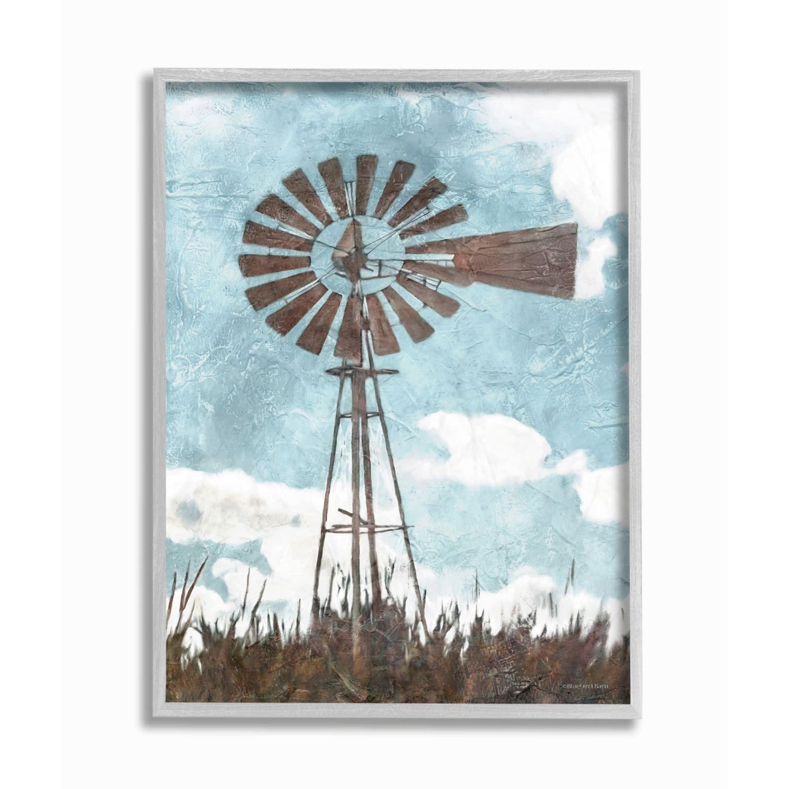 Stupell Industries Farm Windmill Blue Brown Painting Framed Wall Art