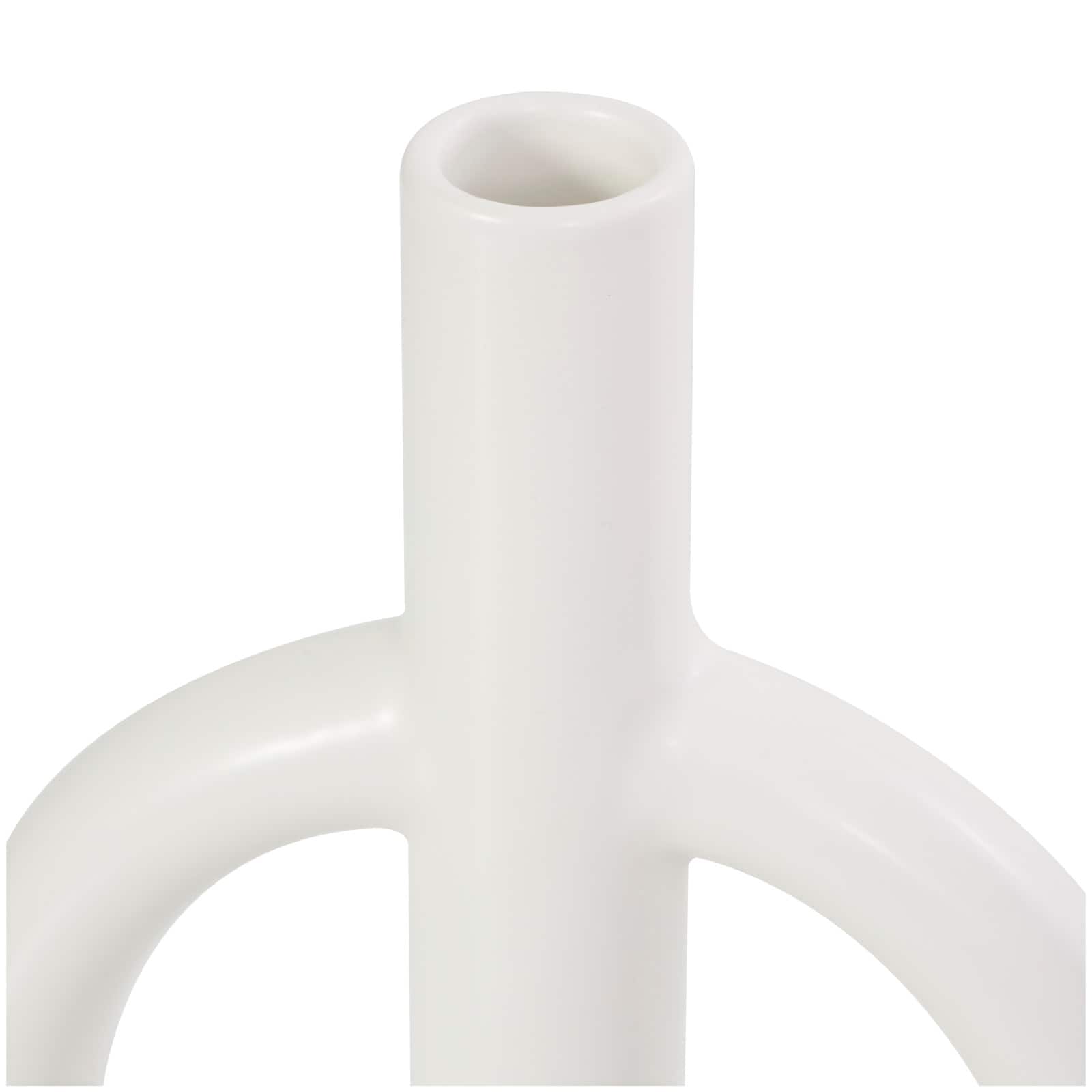 CosmoLiving by Cosmopolitan 10" Black & White Ceramic Geometric Ring Taper Candle Holder Set