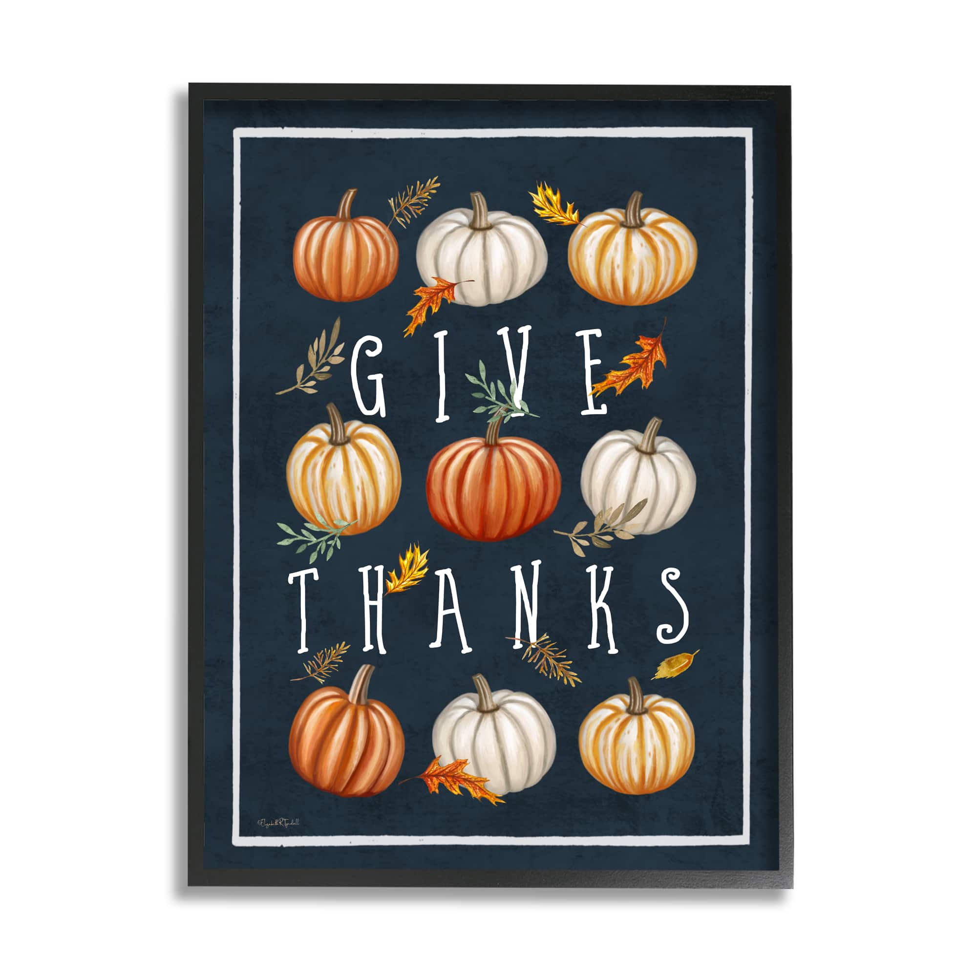 Stupell Industries Give Thanks Autumn Pumpkins Framed Giclee Art