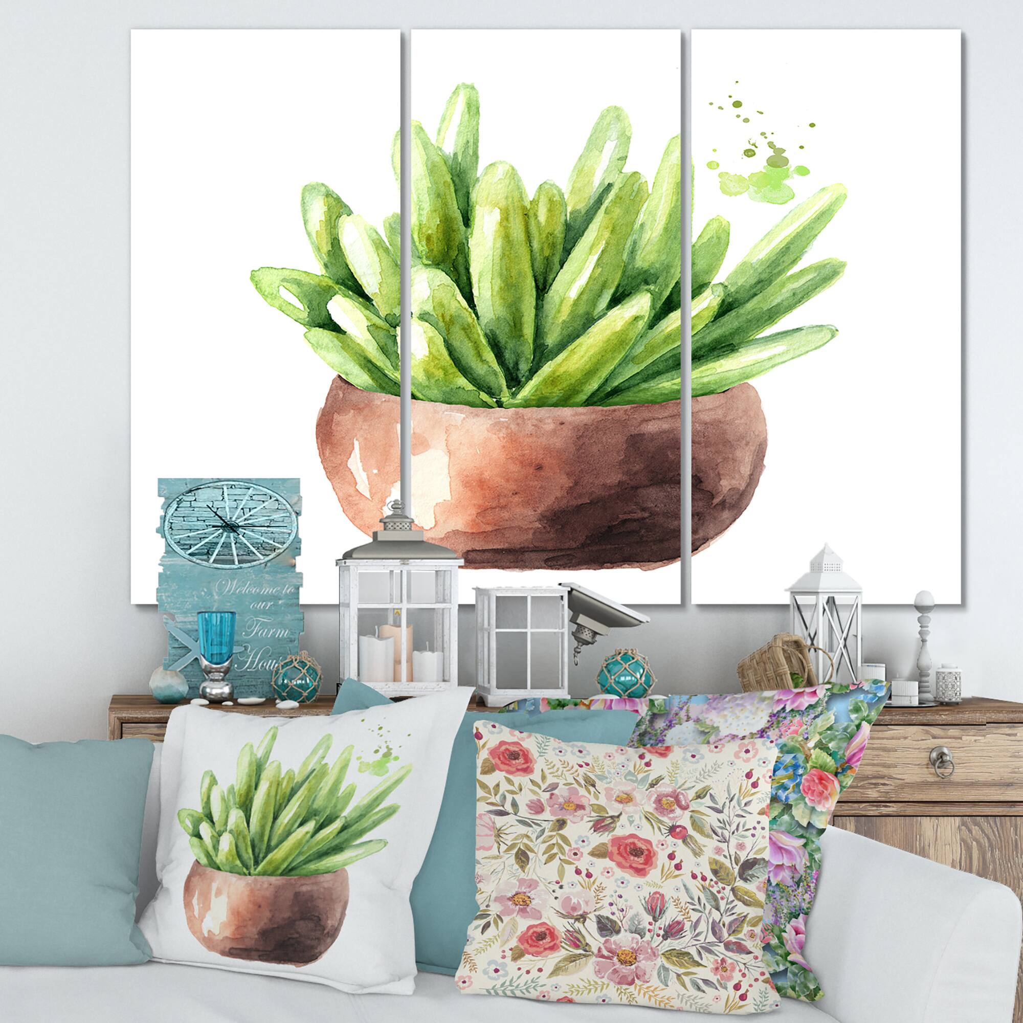 Designart - Succulent Flower In Terracotta Pot I - Traditional Canvas Wall Art Print