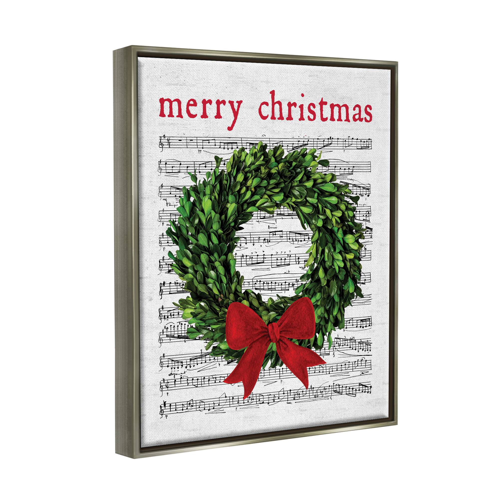 Stupell Industries Merry Christmas Song Wreath Framed Floater Canvas Wall Art